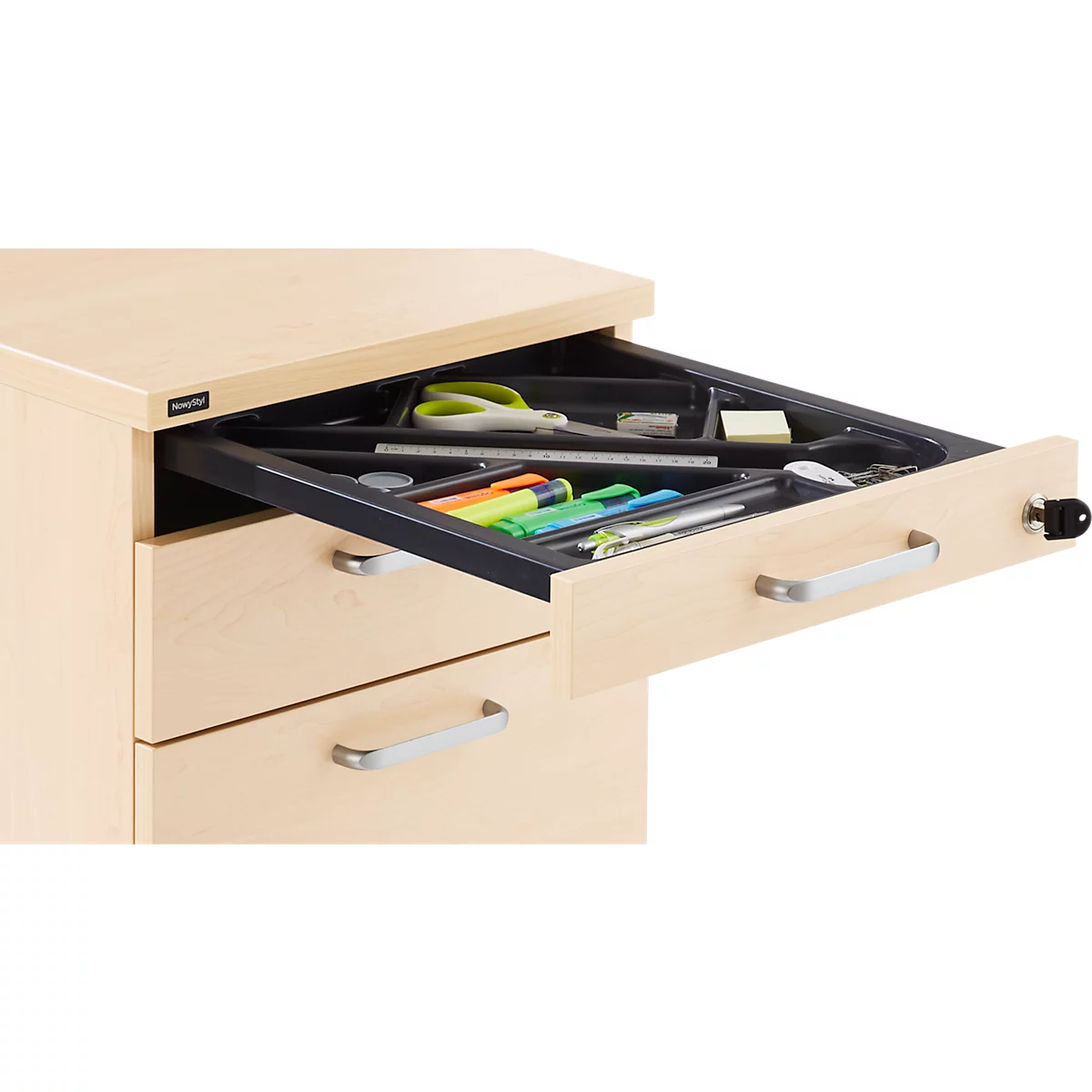 Verrijdbare lade BEXXSTAR, 1 afsluitbare lade voor keukengerei, 1 lade &amp; 1 HR-lade, B 430 x D 600 x H 600 mm, ahorn decor