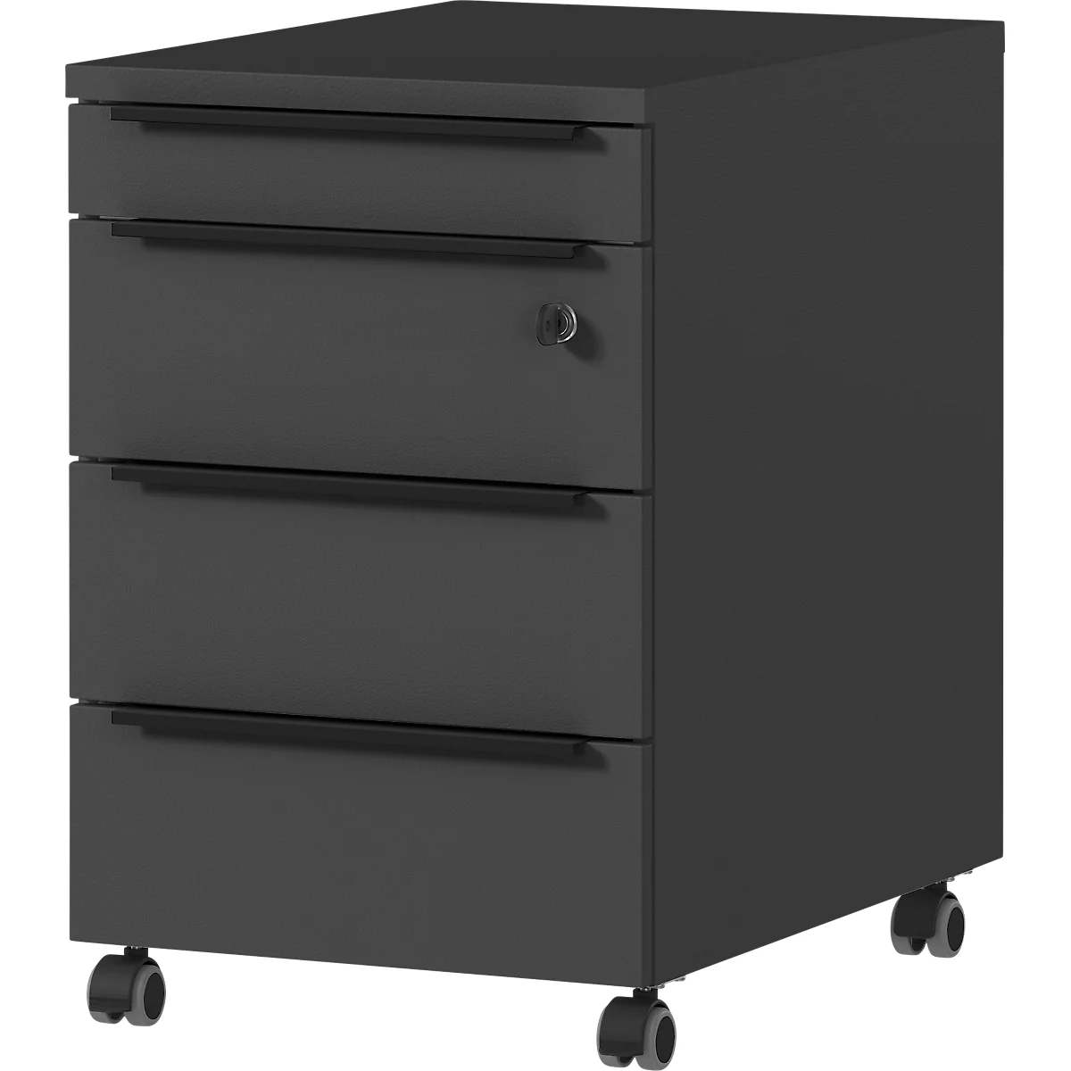 Verrijdbare lade Porto, 4 laden incl. opbergvak en 1 afsluitbare lade, B 420 x D 600 x H 630 mm, grafiet