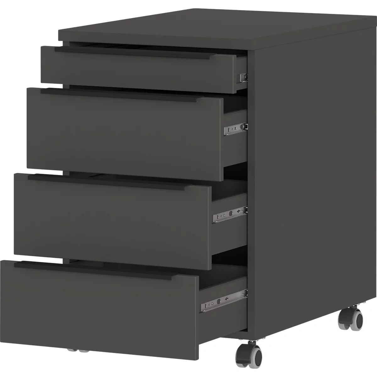 Verrijdbare lade Porto, 4 laden incl. opbergvak en 1 afsluitbare lade, B 420 x D 600 x H 630 mm, grafiet