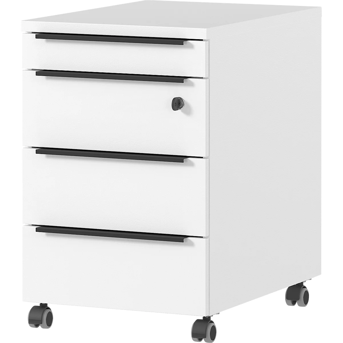 Verrijdbare lade Porto, 4 laden incl. opbergvak en 1 afsluitbare lade, B 420 x D 600 x H 630 mm, wit
