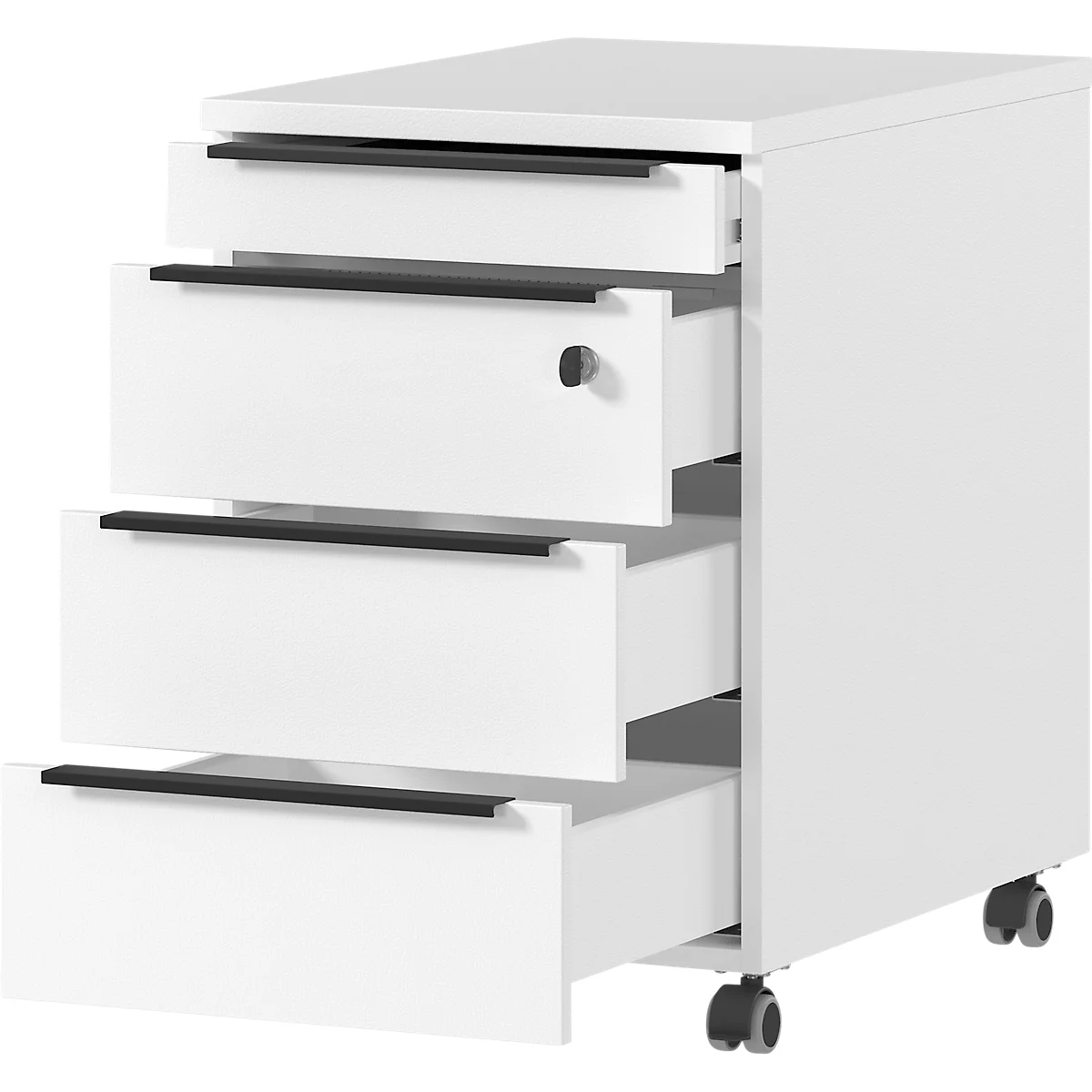 Verrijdbare lade Porto, 4 laden incl. opbergvak en 1 afsluitbare lade, B 420 x D 600 x H 630 mm, wit
