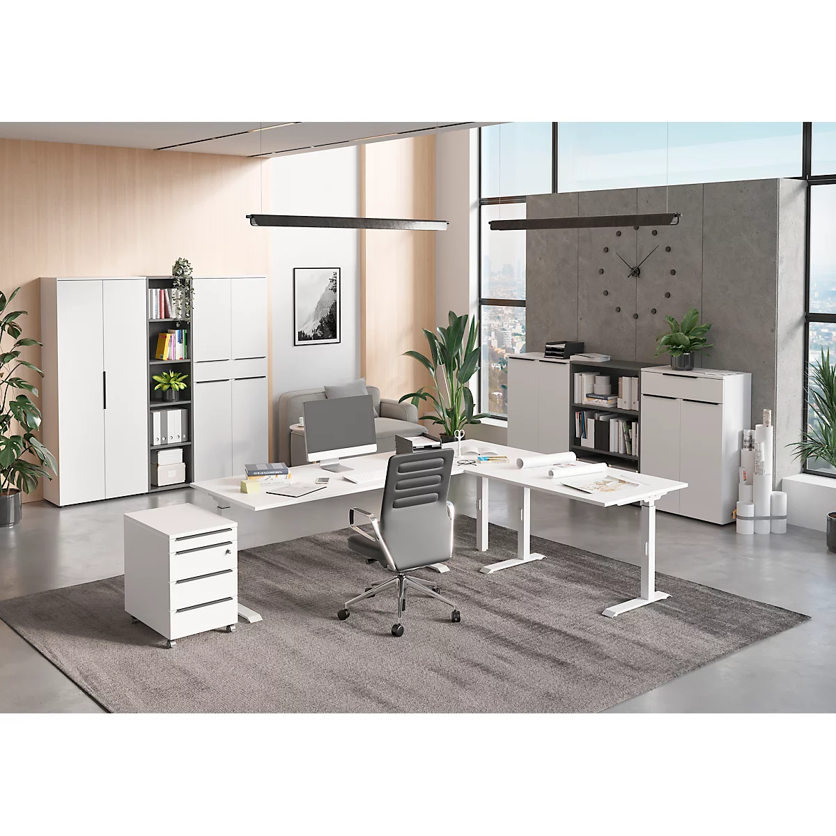 Verrijdbare lade Porto, 4 laden incl. opbergvak en 1 afsluitbare lade, B 420 x D 600 x H 630 mm, wit