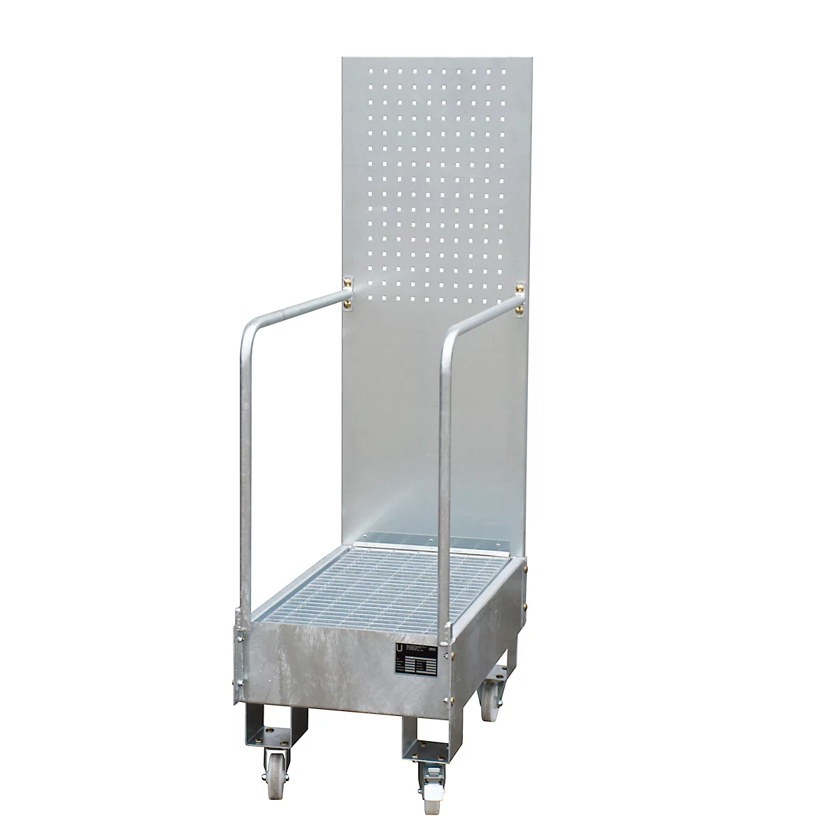 Verrijdbare lekbak LPW 60-3, met geperforeerde plaatwand, van staal, capaciteit 2 x 60 liter vat, gegalvaniseerd