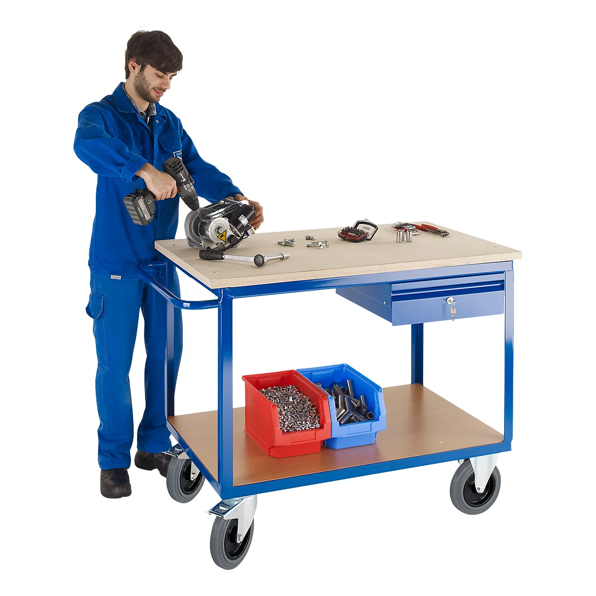 Verrijdbare Profi-werkbank met schuiflade, 1250 x 700 x 950 mm