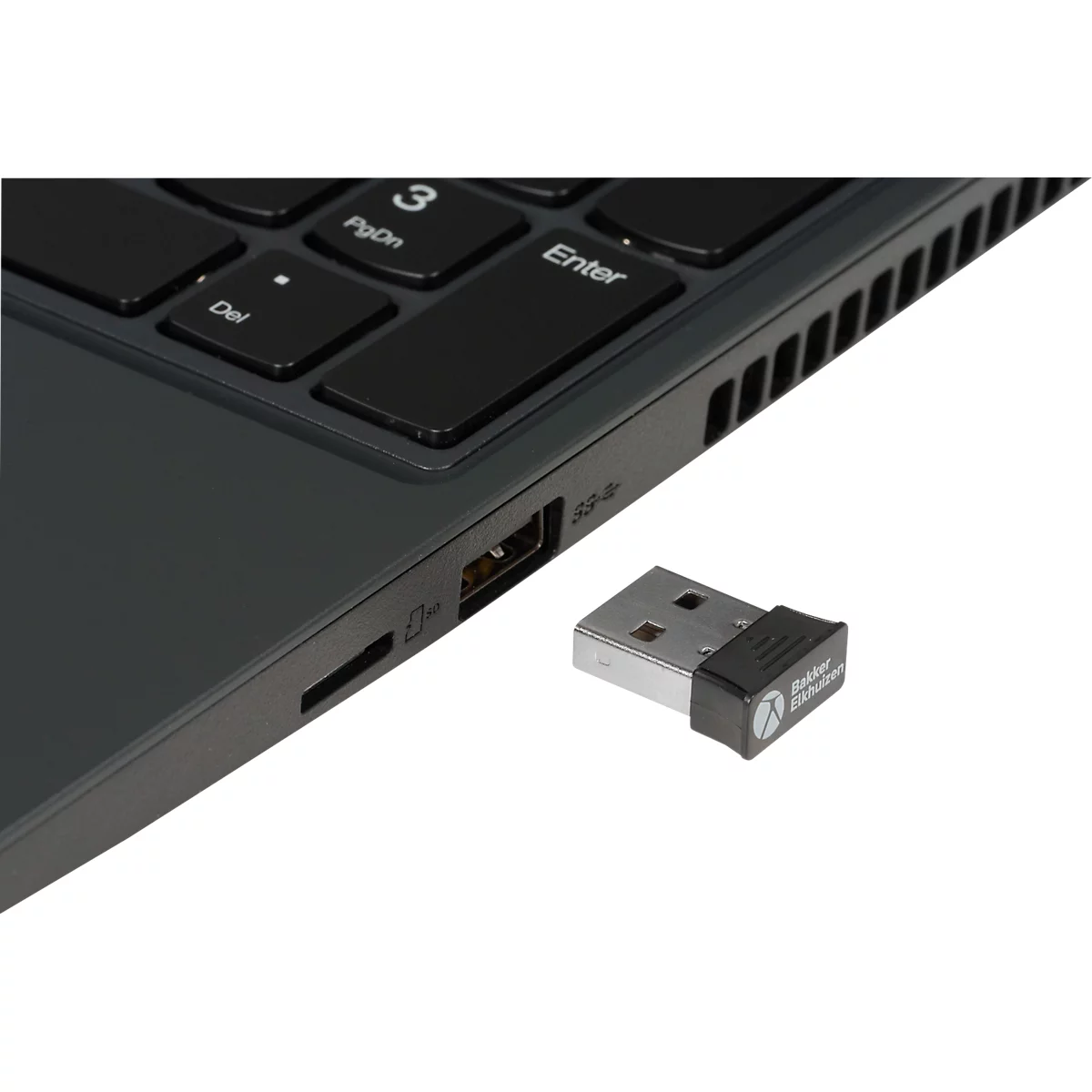 Verticale muis BakkerElkhuizen PRF, draadloos, ergonomisch, tot 20 m, opbergruimte voor draadloze ontvanger, zwart/donkergrijs