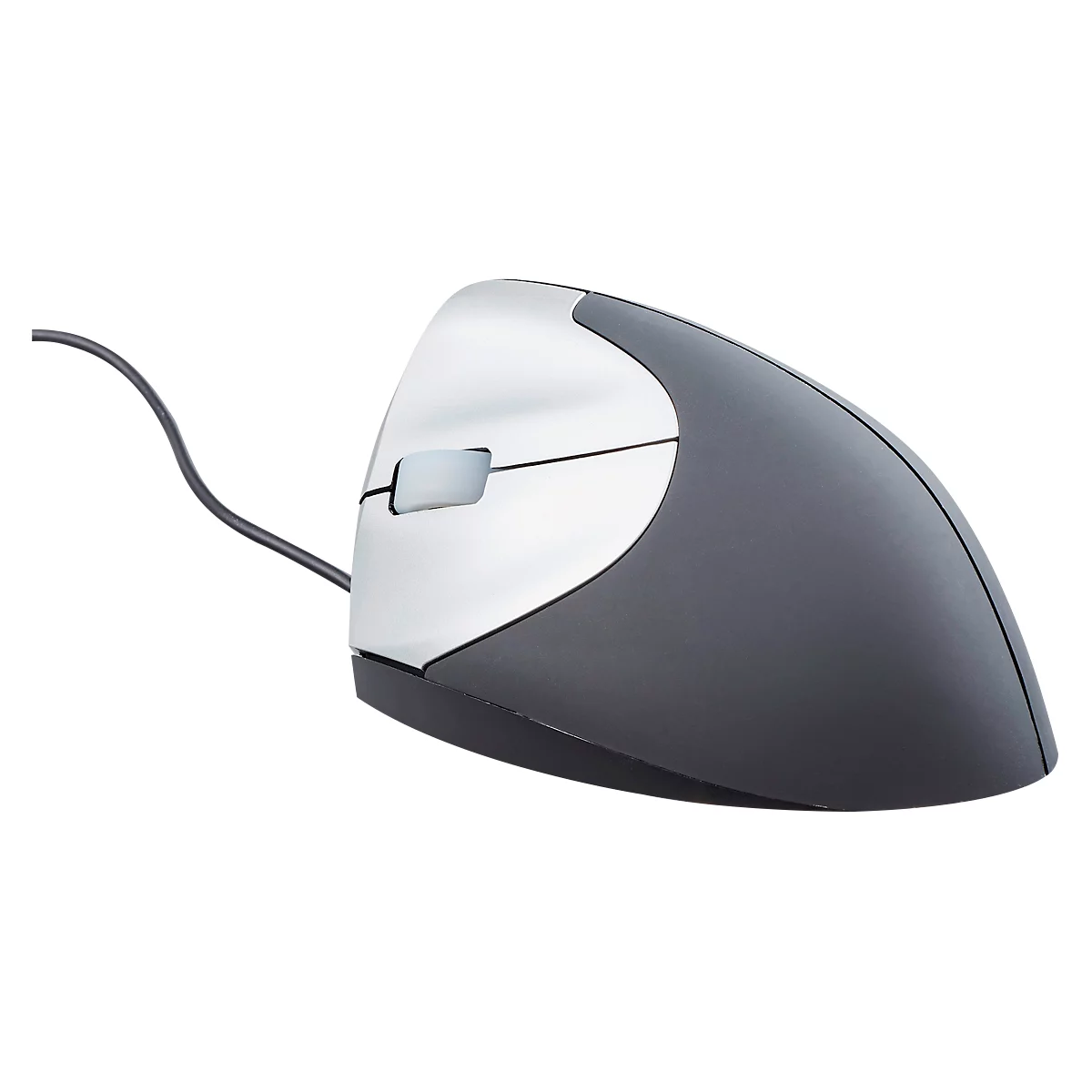 Vertikalmaus BakkerElkhuizen Handshake Mouse, kabelgebunden, für Linkshänder, ergonomisch, 2 Tasten & Scrollrad, 400-3200 dpi, schwarz-silber