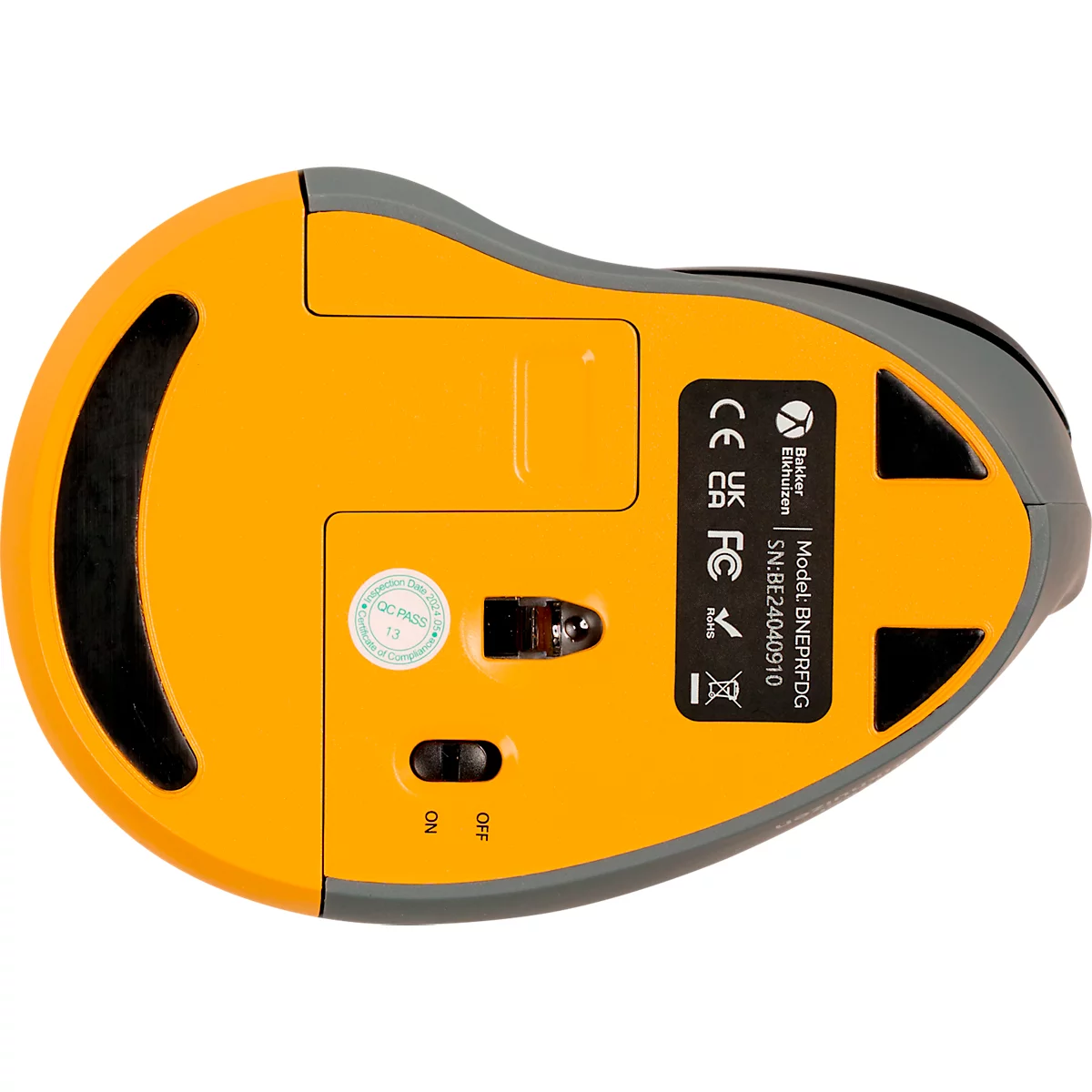Vertikalmaus BakkerElkhuizen PRF, kabellos, ergonomisch, bis 20 m, Verstauraum für Funkempfänger, schwarz/dunkelgrau
