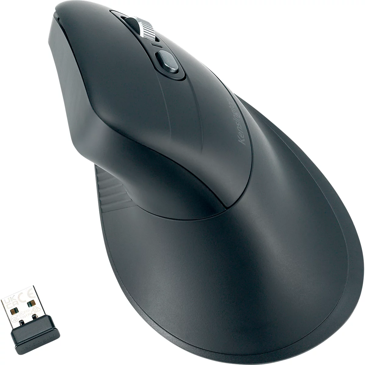 Vertikalmaus Kensington MY630 EQ Pro Fit™ Ergo M, kabellos, wiederaufladbarer Akku, 6 Tasten und Scrollrad, 1000/1600/2400 dpi, PCR, schwarz