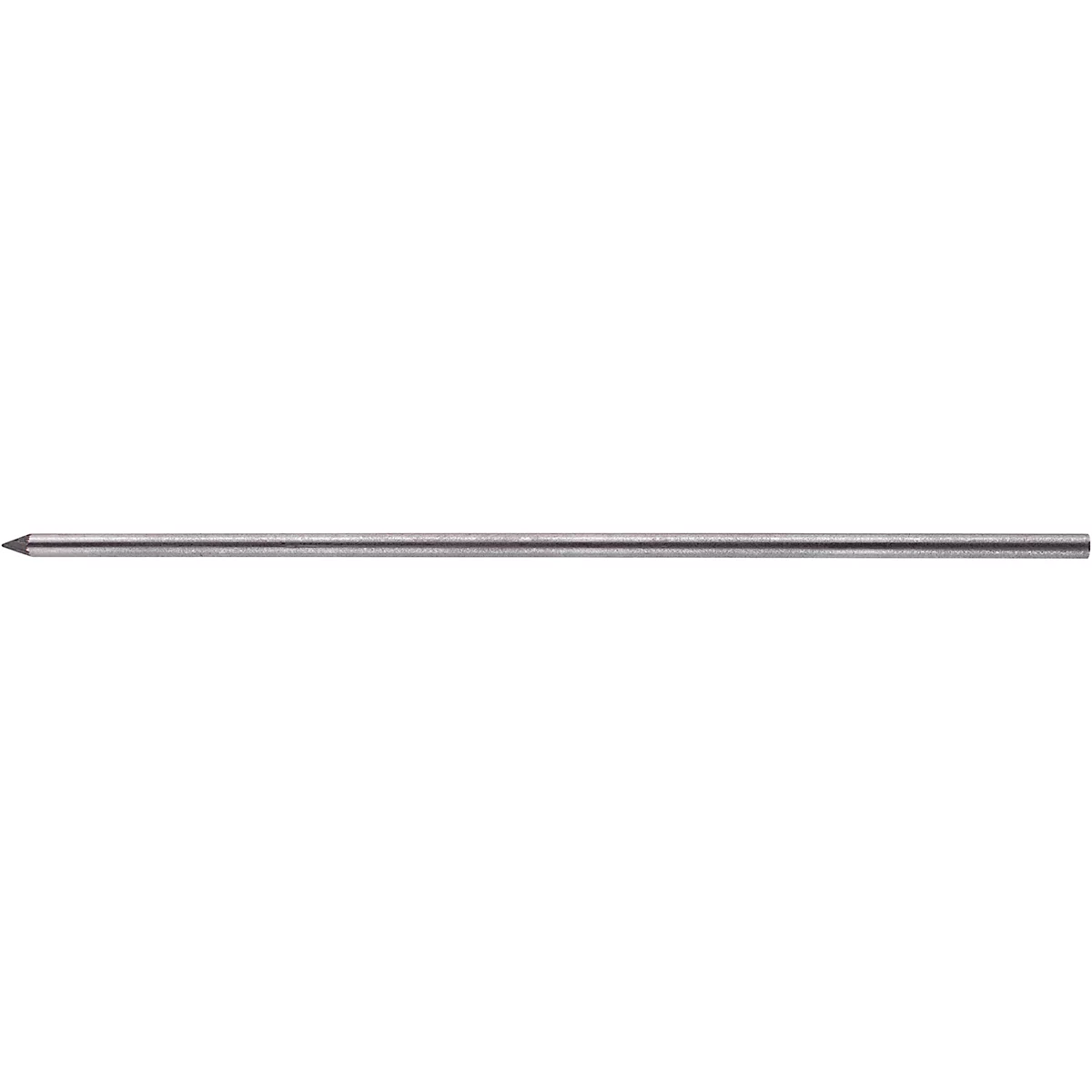 Close-up van een metalen pen of staaf. Het oppervlak is zilverkleurig en heeft fijne horizontale lijnen.