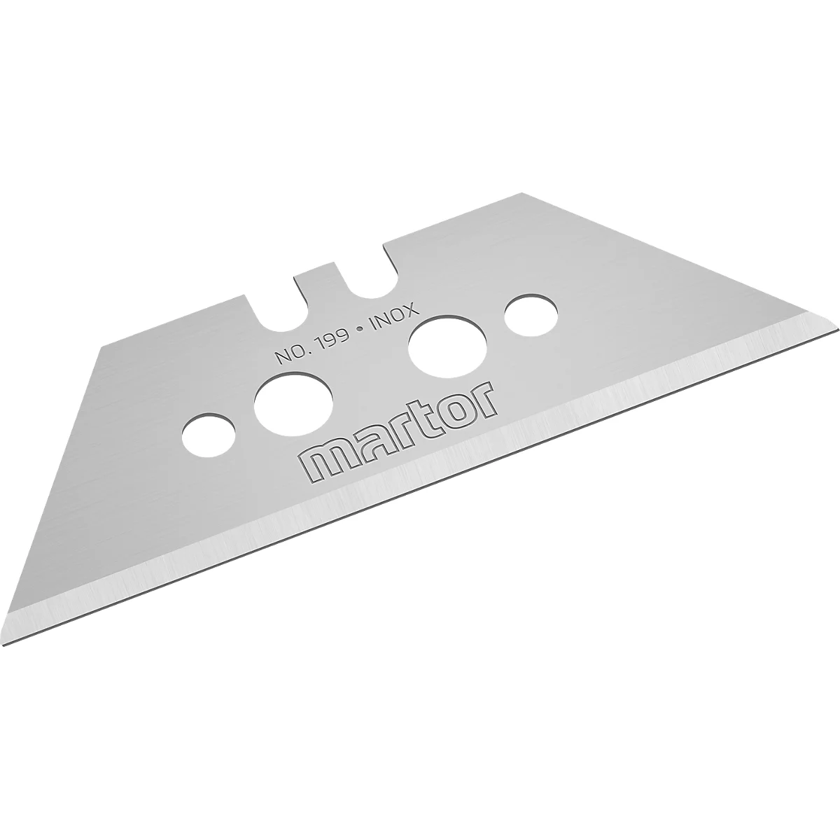 Vervangmes Martor nr. 199, trapeziumvormig, 2-voudig bruikbaar, dikte 0,63 mm, L 60 x B 19 mm, roestvrij staal, 10 stuks