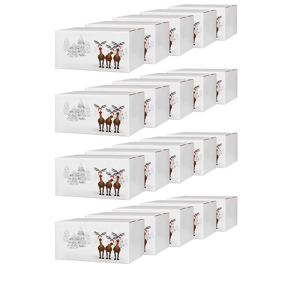 Verzenddozen Rendieren in de sneeuw - L 306 x B 221 x H 150 mm - wit en bruin - 20 stuks
