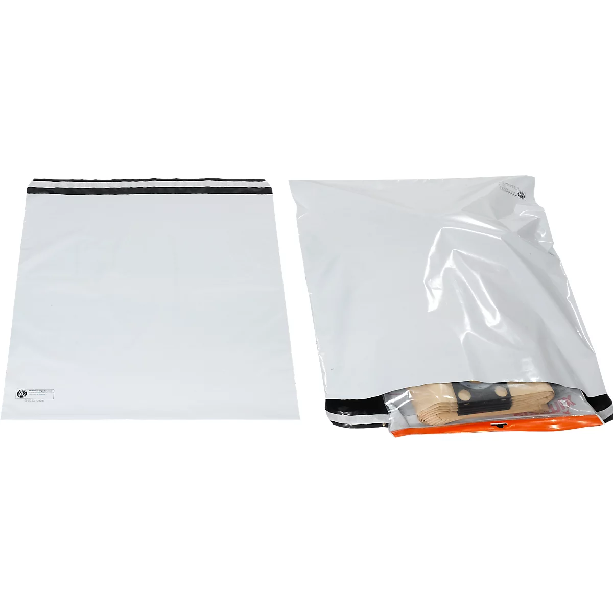Verzendzakken, DHL conform, 550 x 600 mm, 1-voudige vaste sluiting &amp; flap van 50 mm, scheurbestendig, ondoorzichtig, Blue Angel, PCR coex film, 250 st.