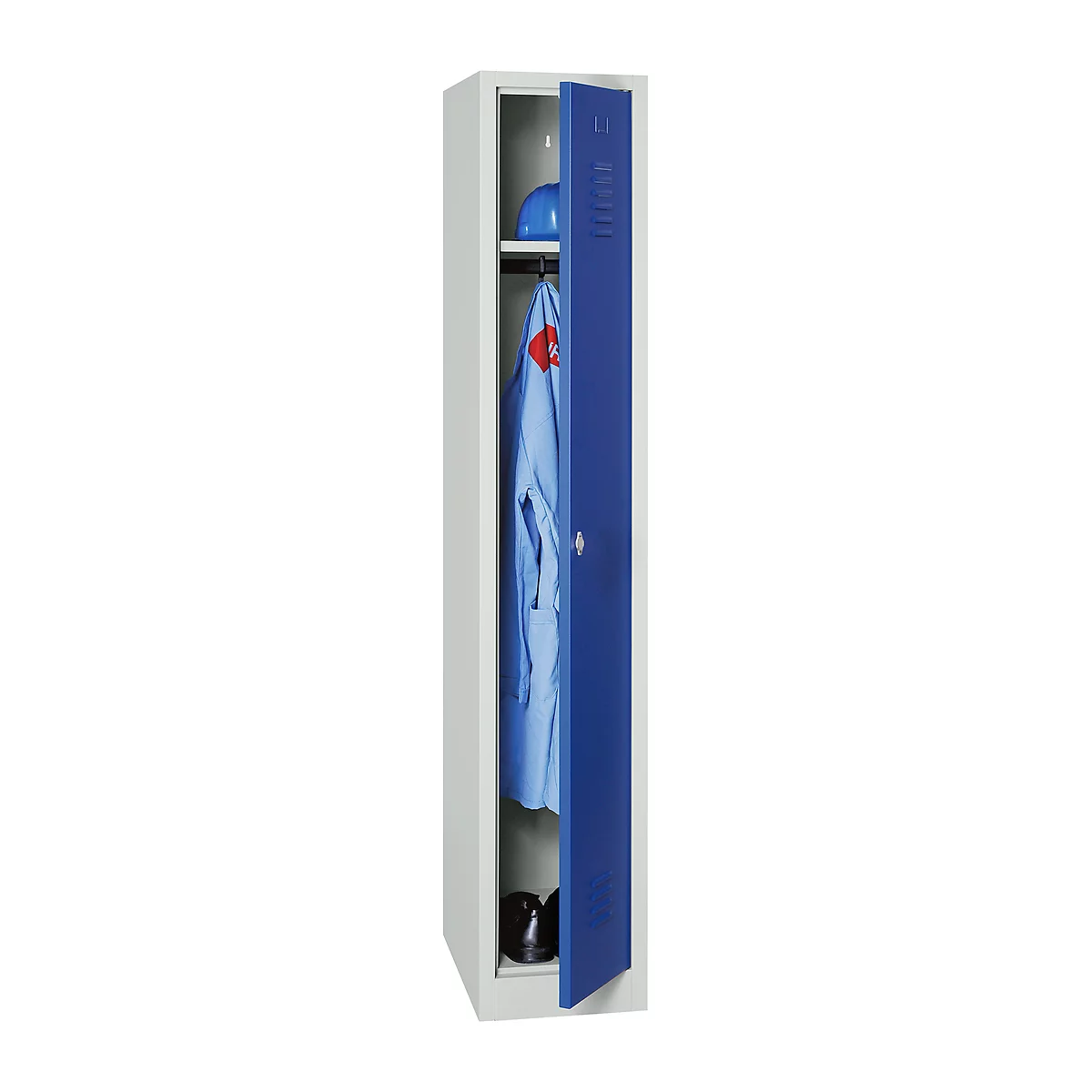 Vestiaire, 1 porte, l. 400 x H 1800 mm, serrure à came batteuse, gris clair/bleu