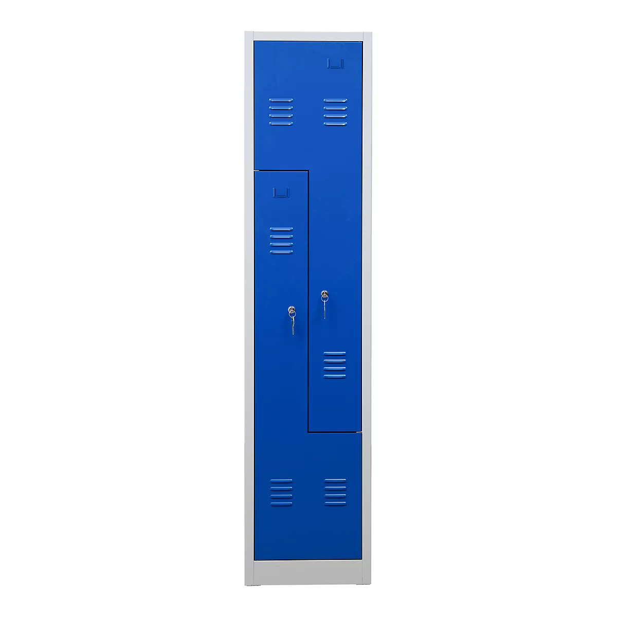 Vestiaire, 2 compartiments, sur socle, 2 compartiments, avec portes en Z, serrure à cylindre, gris clair/bleu gentiane