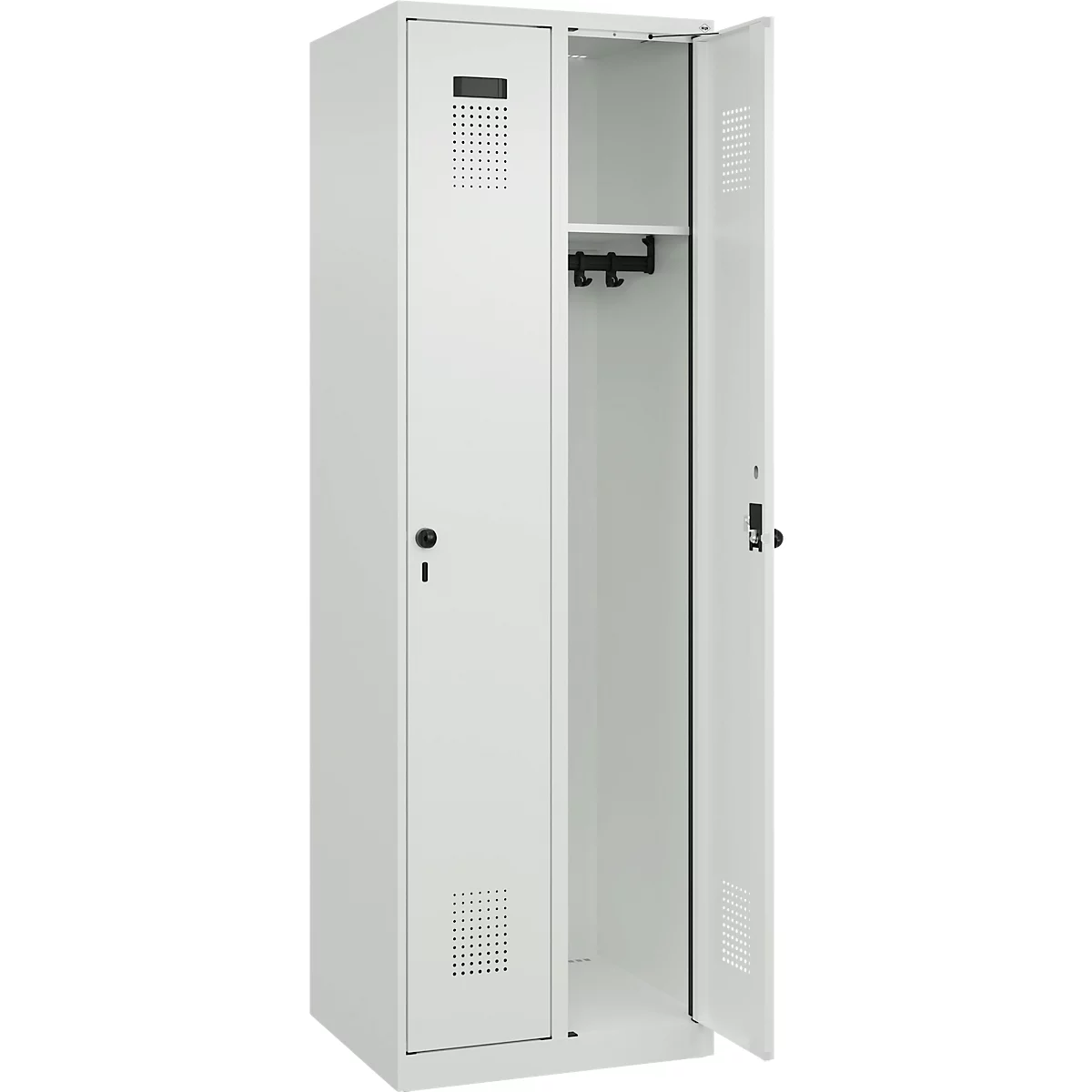 Vestiaire C+P Evolo Plus, 2 compartiments, charnières à droite, fermeture à loquet rotatif, L 600 x P 500 x H 1850 mm, gris clair/gris clair