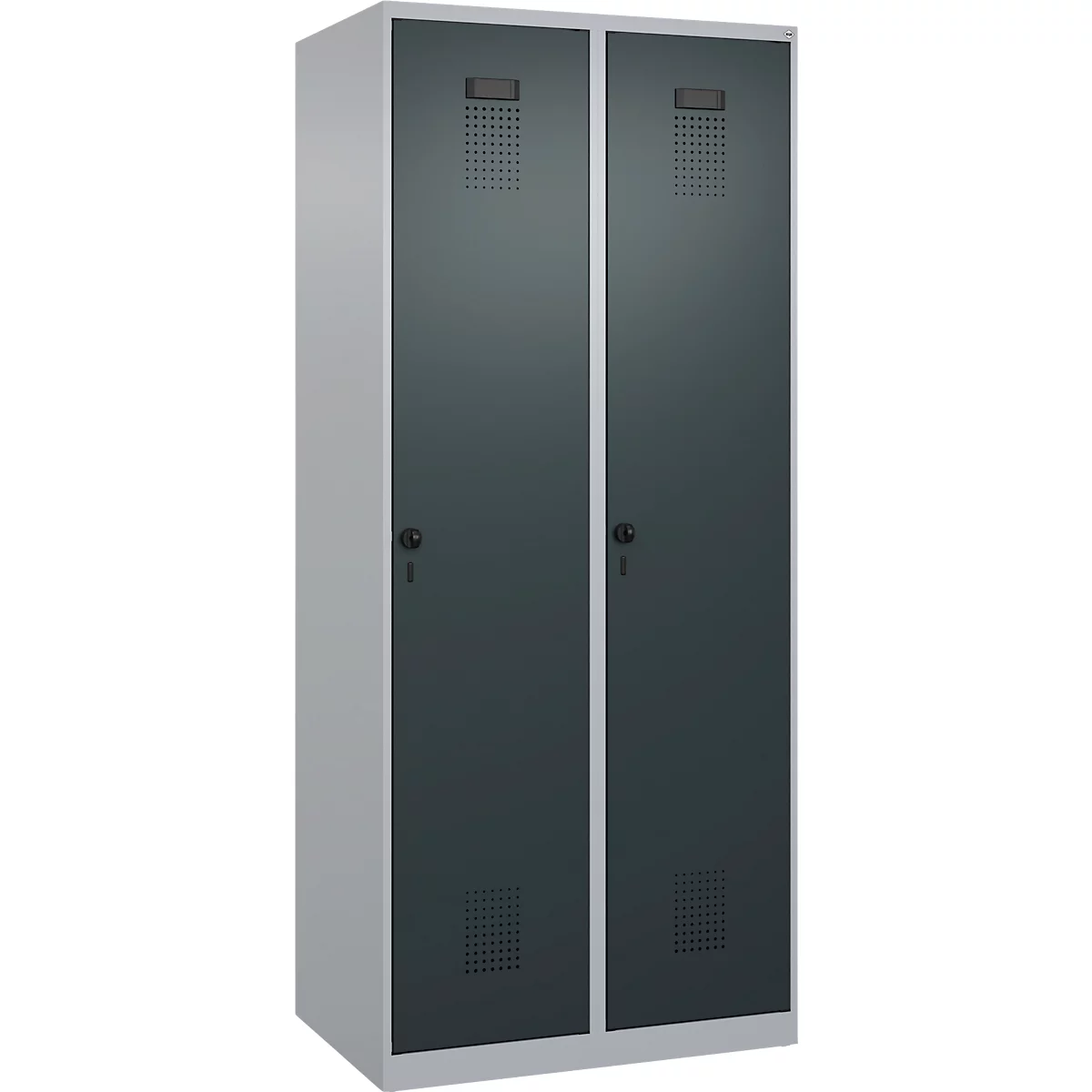 Vestiaire C+P Evolo Plus, 2 compartiments, charnières à droite, verrou rotatif de sécurité, L 800 x P 500 x H 1850 mm, aluminium blanc/gris anthracite