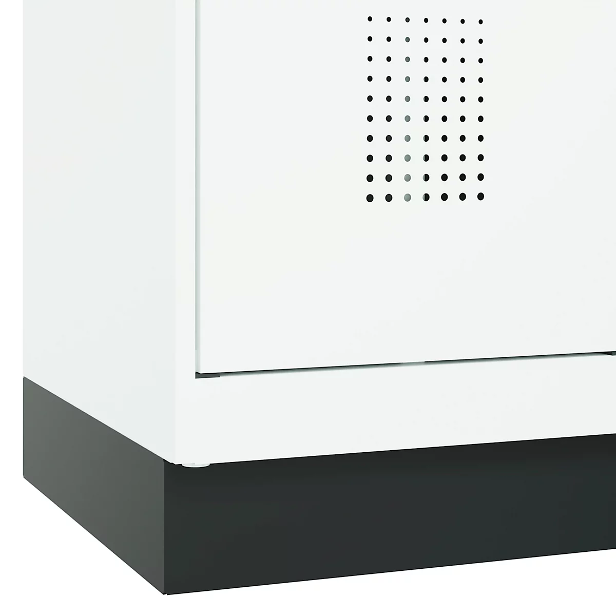 Vestiaire C+P Evolo Plus, 2 compartiments, largeur de compartiment 400 mm, avec socle, charnières à droite, L 800 x P 500 x H 1950 mm, verrou tournant, blanc signalisation/blanc trafic