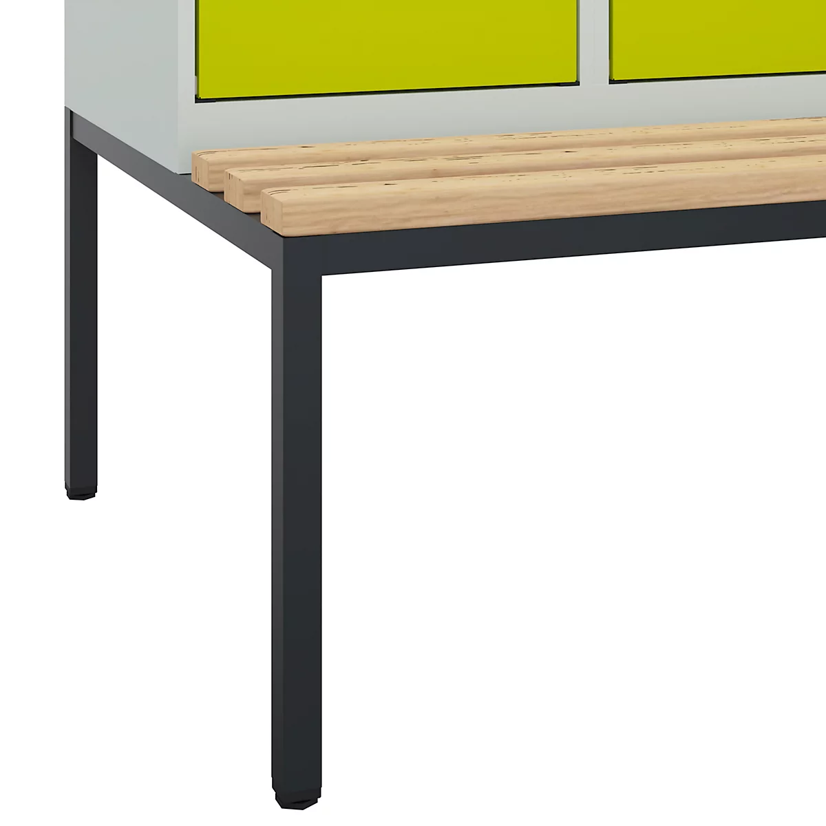 Vestiaire C+P Evolo Plus, 2 compartiments, largeur des compartiments 400 mm, avec banc encastré, L 800 x P 815 x H 2120 mm, verrou rotatif, gris clair/vert clown