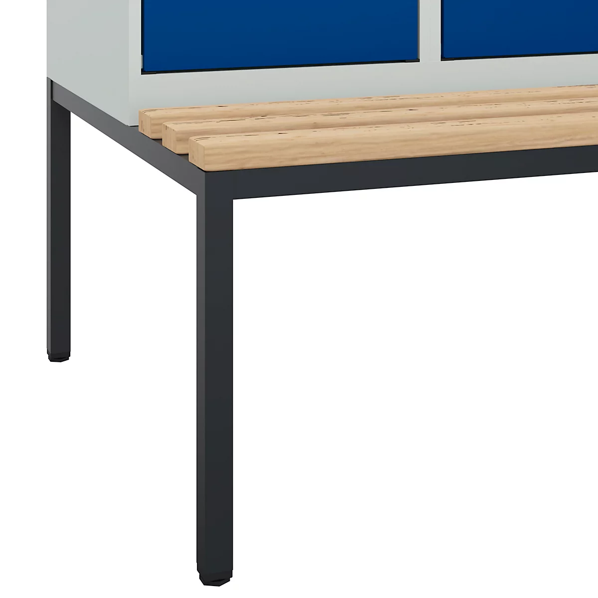 Vestiaire C+P Evolo Plus, 2 compartiments, largeur des compartiments 400 mm, avec banquette encastrée, L 800 x P 815 x H 2120 mm, cylindre, gris clair/bleu gentiane