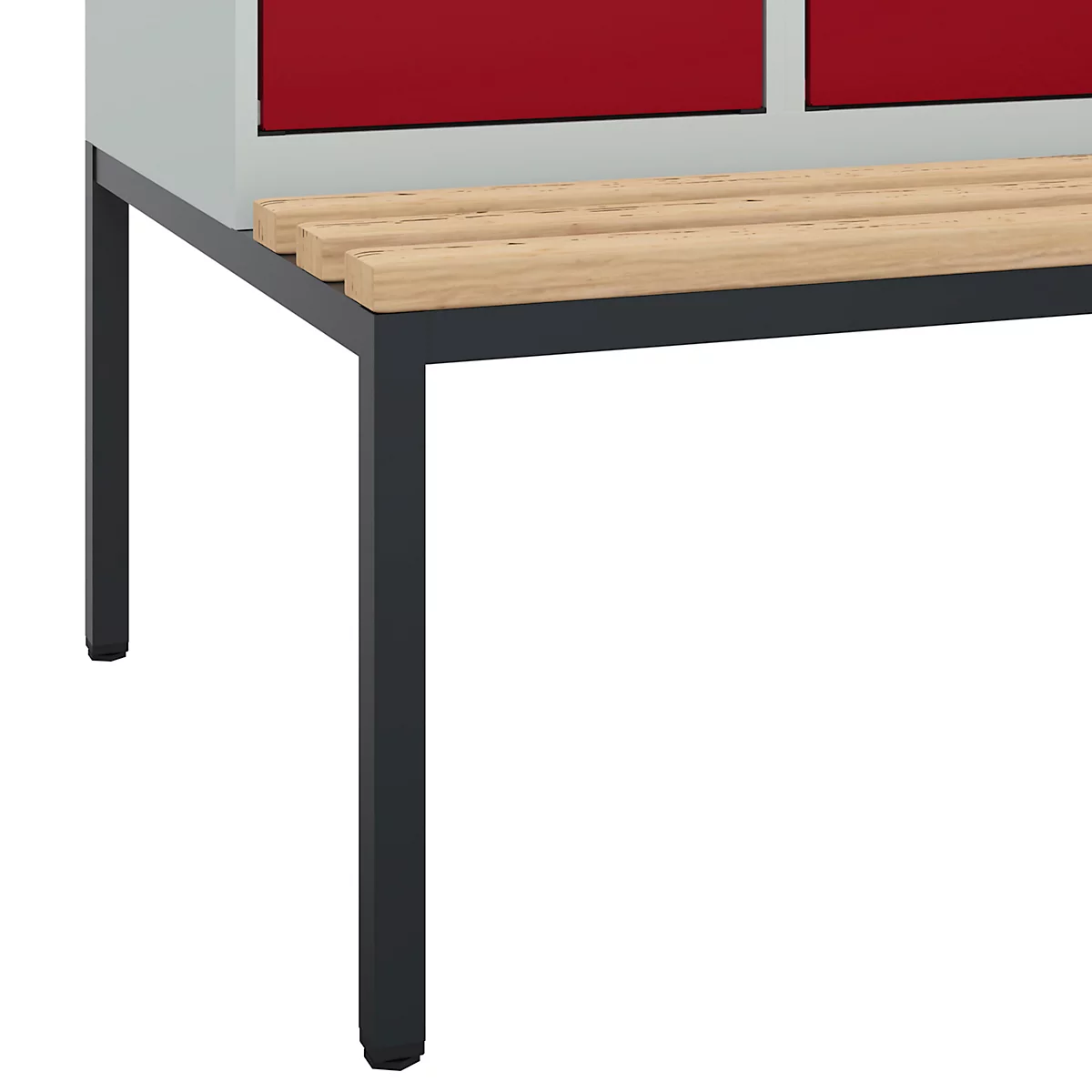 Vestiaire C+P Evolo Plus, 2 compartiments, largeur des compartiments 400 mm, avec banquette encastrée, L 800 x P 815 x H 2120 mm, cylindre, gris clair/rouge rubis