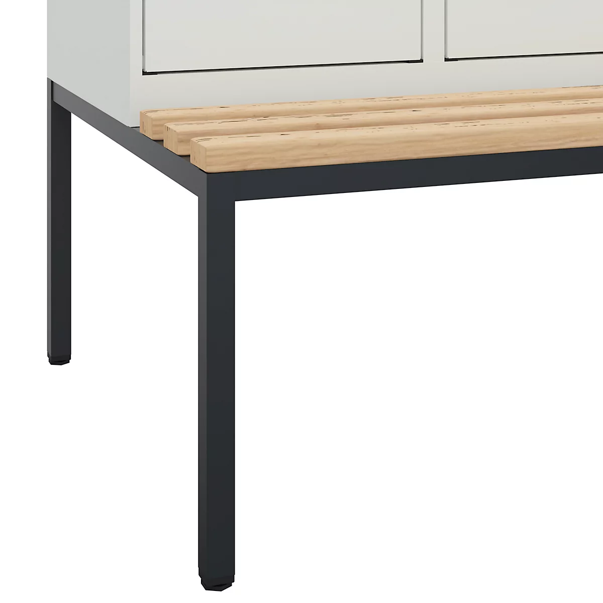 Vestiaire C+P Evolo Plus, 2 compartiments, largeur des compartiments 400 mm, avec banquette encastrée, L 800 x P 815 x H 2120 mm, verrou rotatif, gris clair/gris clair