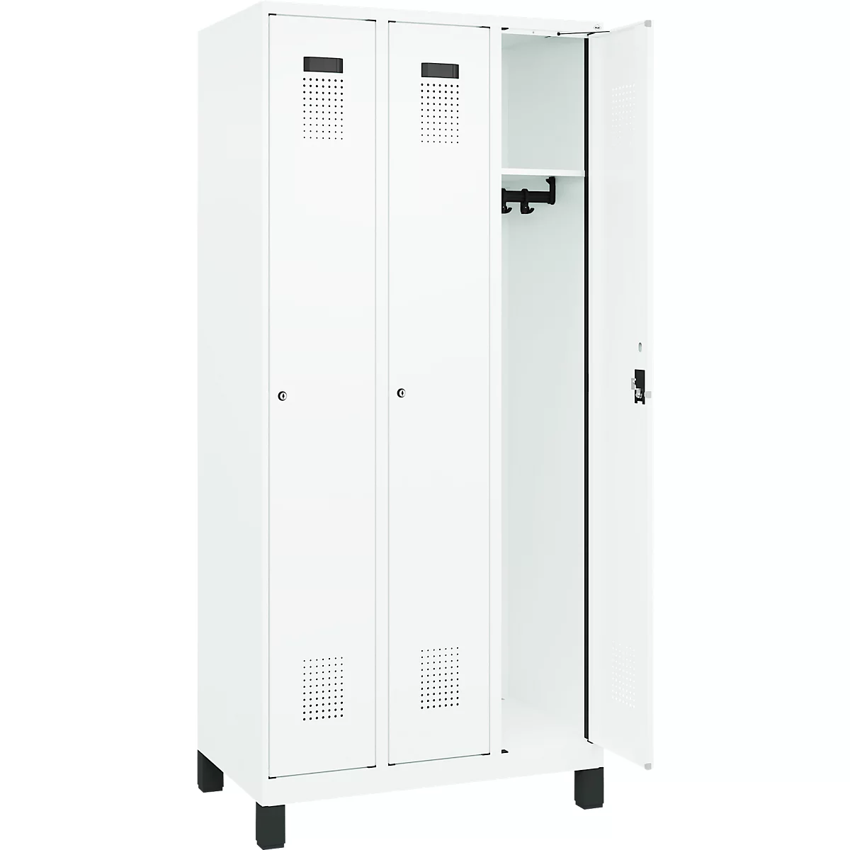 Vestiaire C+P Evolo Plus, 3 compartiments, charnières à droite, serrure à cylindre, L 900 x P 500 x H 1950 mm, blanc signalisation/blanc trafic
