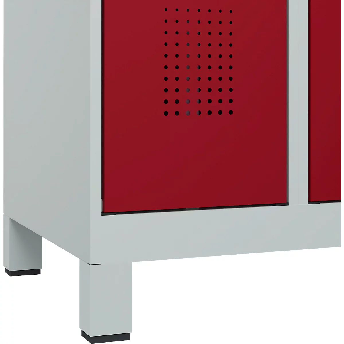 Vestiaire C+P Evolo Plus, 3 compartiments, charnières à droite, serrure à cylindre, L 900 x P 500 x H 1950 mm, gris clair/rouge rubis