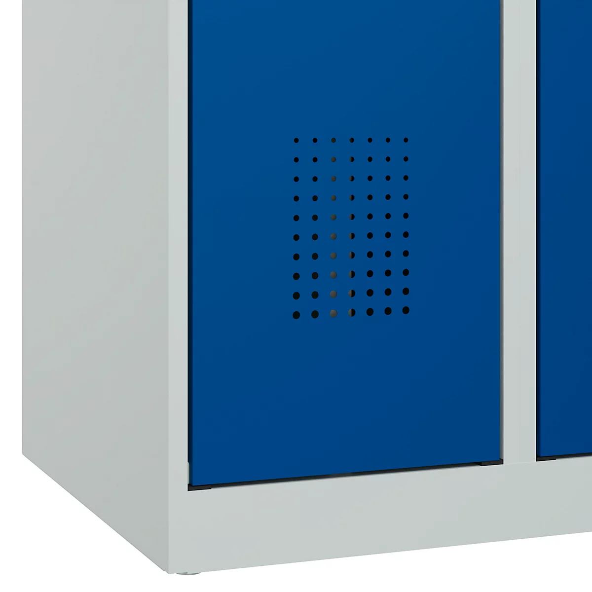 Vestiaire C+P Evolo Plus, 3 compartiments, charnières à droite, verrou rotatif de sécurité, L 900 x P 500 x H 1850 mm, gris clair/bleu gentiane