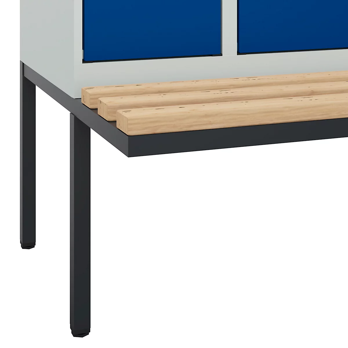 Vestiaire C+P Evolo Plus, 3 compartiments de 300 mm de large, banquette flottante, L 900 x P 815 x H 2120 mm, cylindre, gris clair/bleu gentiane
