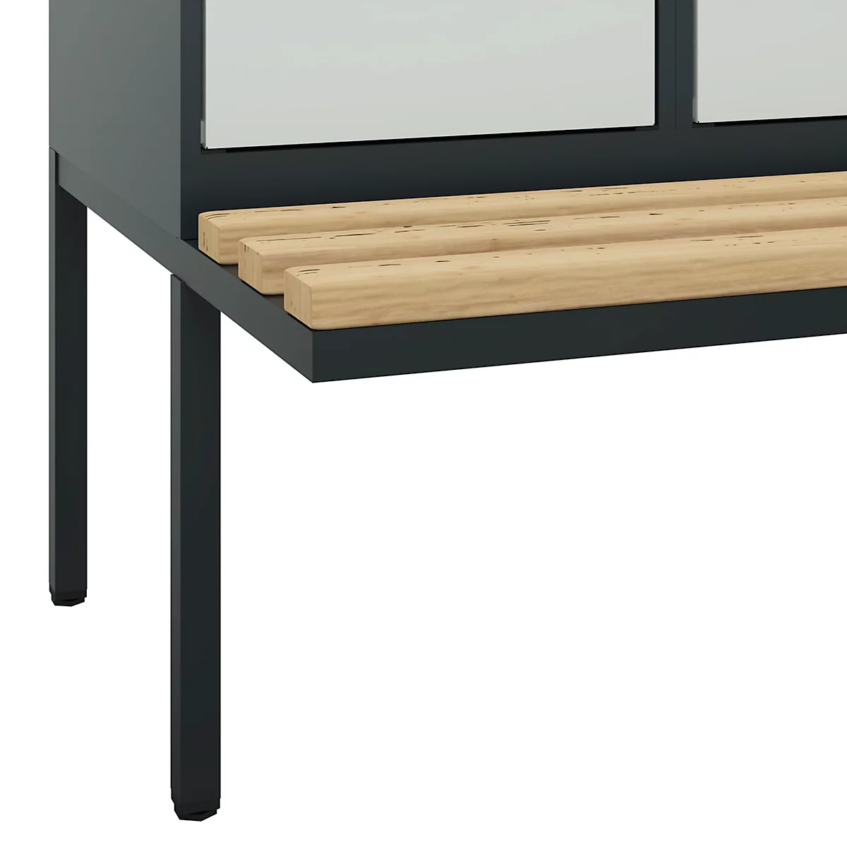 Vestiaire C+P Evolo Plus, 3 compartiments de 400 mm de large, banquette flottante, L 1200 x P 815 x H 2120 mm, loquet rotatif, gris anthracite/gris clair