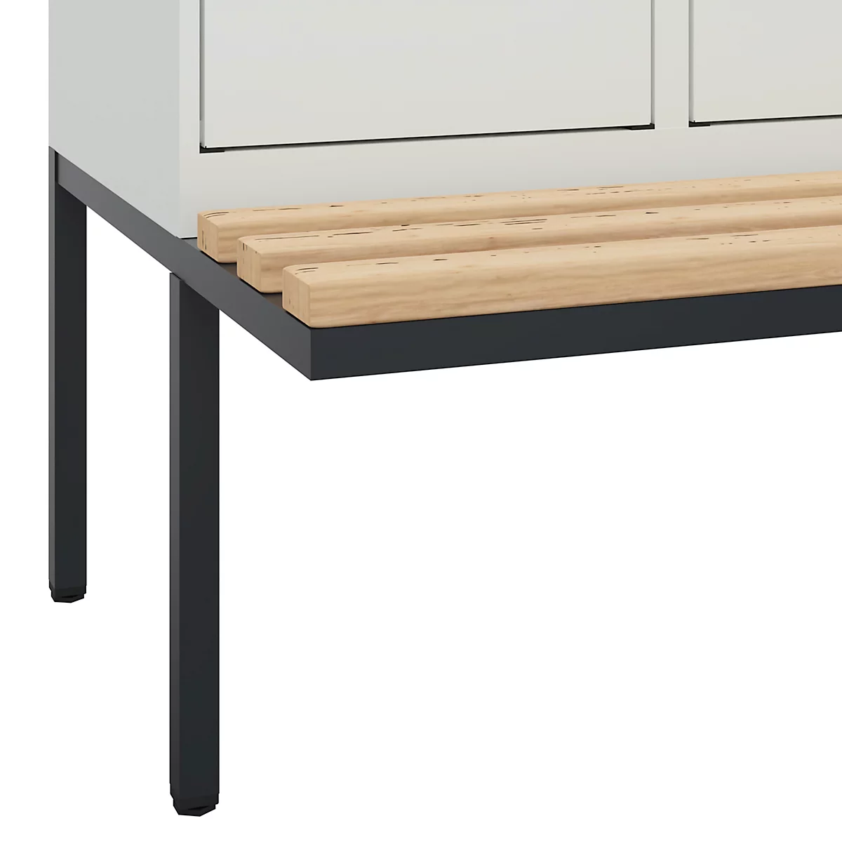 Vestiaire C+P Evolo Plus, 3 compartiments de 400 mm de large, banquette flottante, L 1200 x P 815 x H 2120 mm, verrou rotatif, gris clair/gris clair