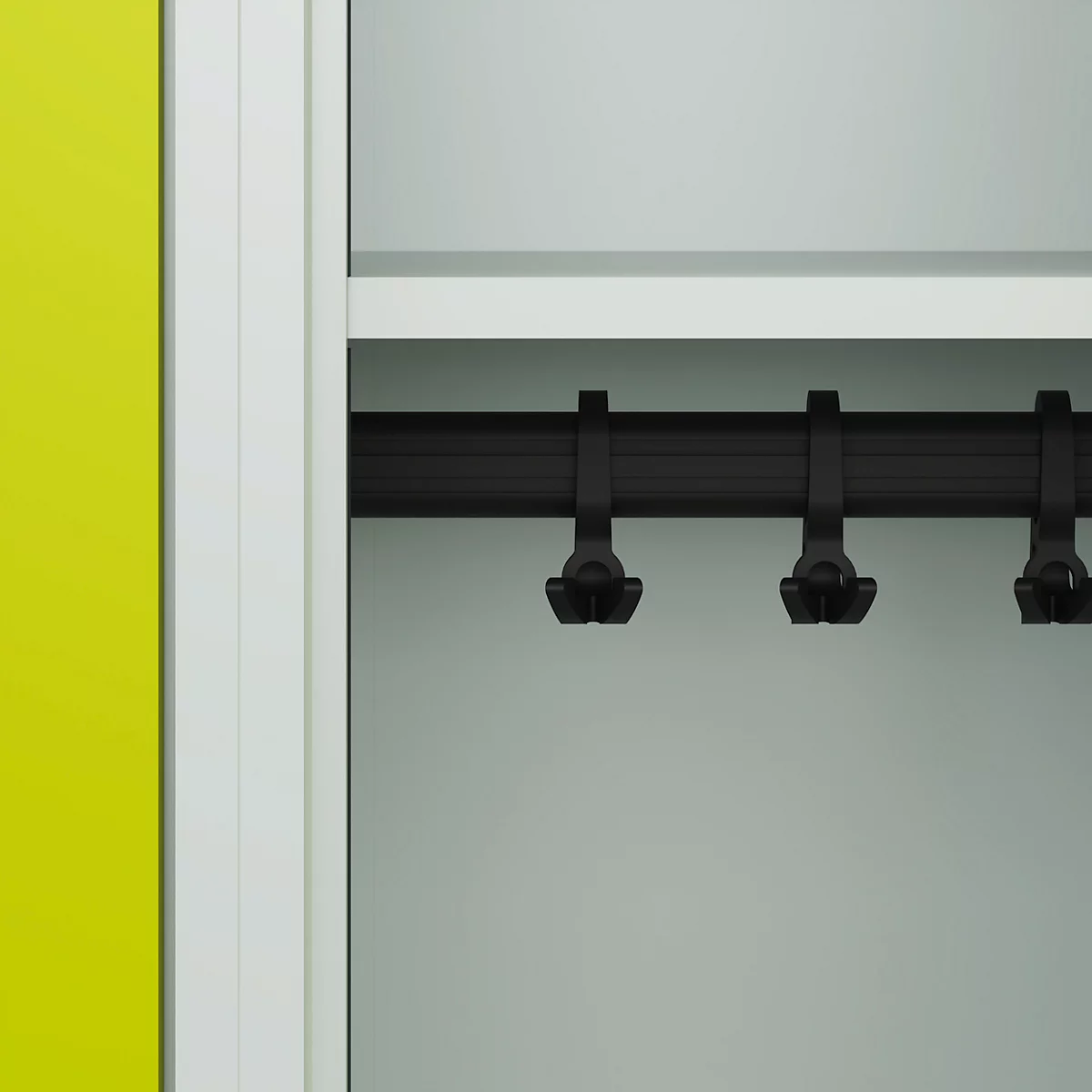Vestiaire C+P Evolo Plus, 3 compartiments, largeur de compartiment 400 mm, avec pieds, butée à droite, butée Soft, anti-effraction, L 1200 x P 500 x H 1950 mm, serrure cylindrique, gris clair RAL 7035/vert clown RAL 1108060