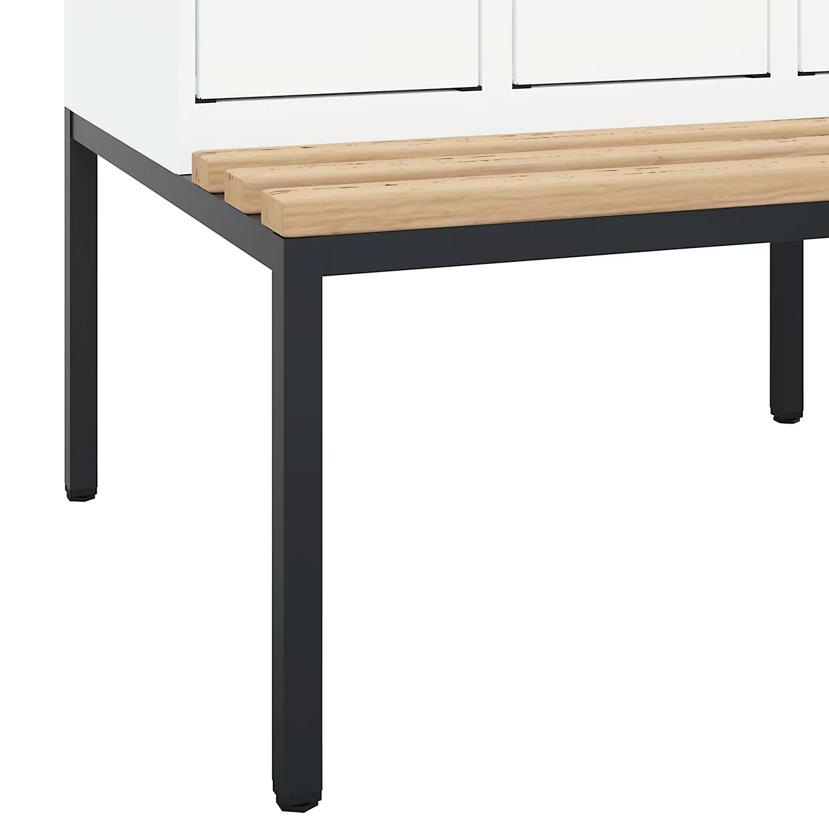 Vestiaire C+P Evolo Plus, 3 compartiments, largeur des compartiments 300 mm, avec banc encastré, L 900 x P 815 x H 2120 mm, verrou rotatif, blanc signalisation/blanc trafic