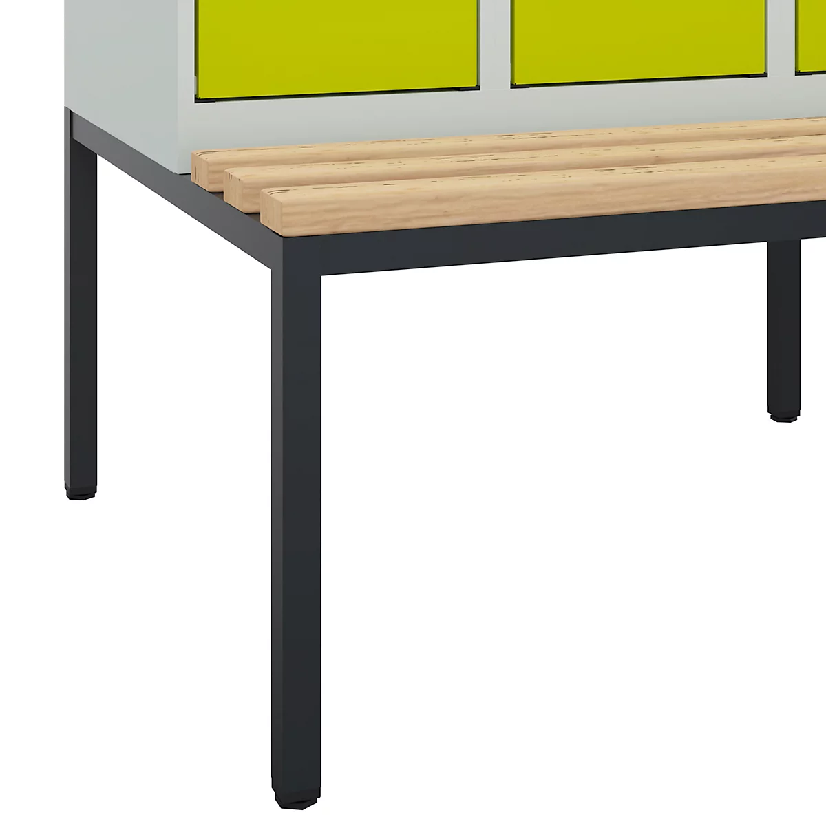 Vestiaire C+P Evolo Plus, 3 compartiments, largeur des compartiments 300 mm, avec banc encastré, L 900 x P 815 x H 2120 mm, verrou rotatif, gris clair/vert clown