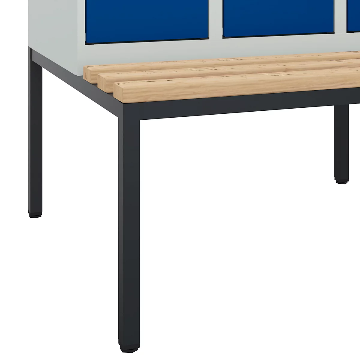 Vestiaire C+P Evolo Plus, 3 compartiments, largeur des compartiments 300 mm, avec banquette encastrée, L 900 x P 815 x H 2120 mm, cylindre, gris clair/bleu gentiane