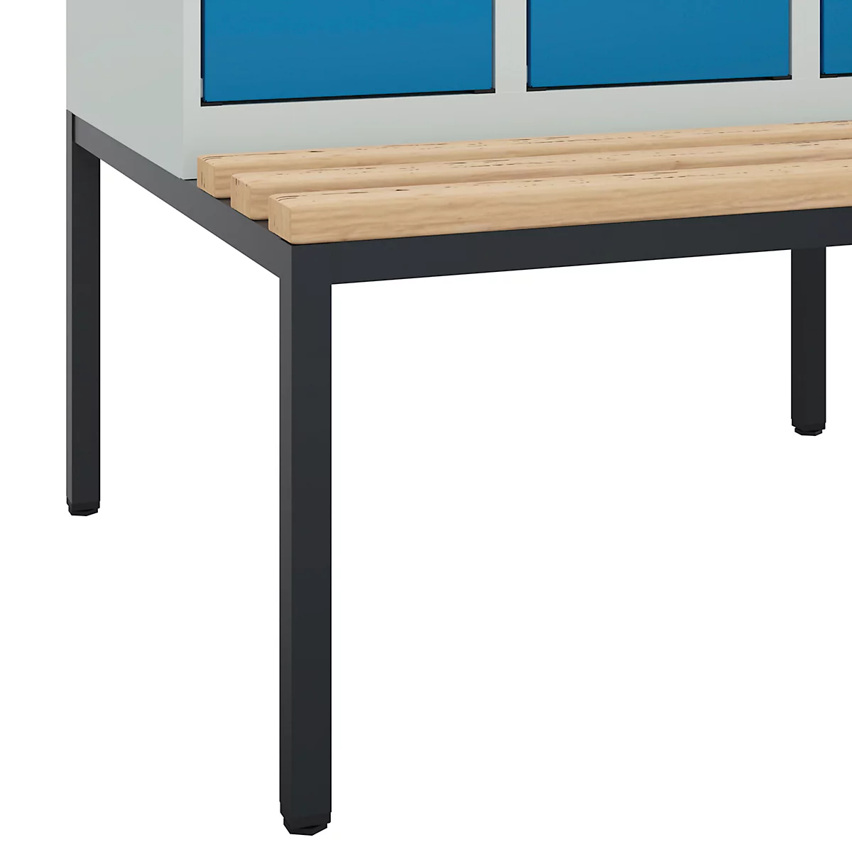 Vestiaire C+P Evolo Plus, 3 compartiments, largeur des compartiments 300 mm, avec banquette encastrée, L 900 x P 815 x H 2120 mm, verrou rotatif, gris clair/bleu clair