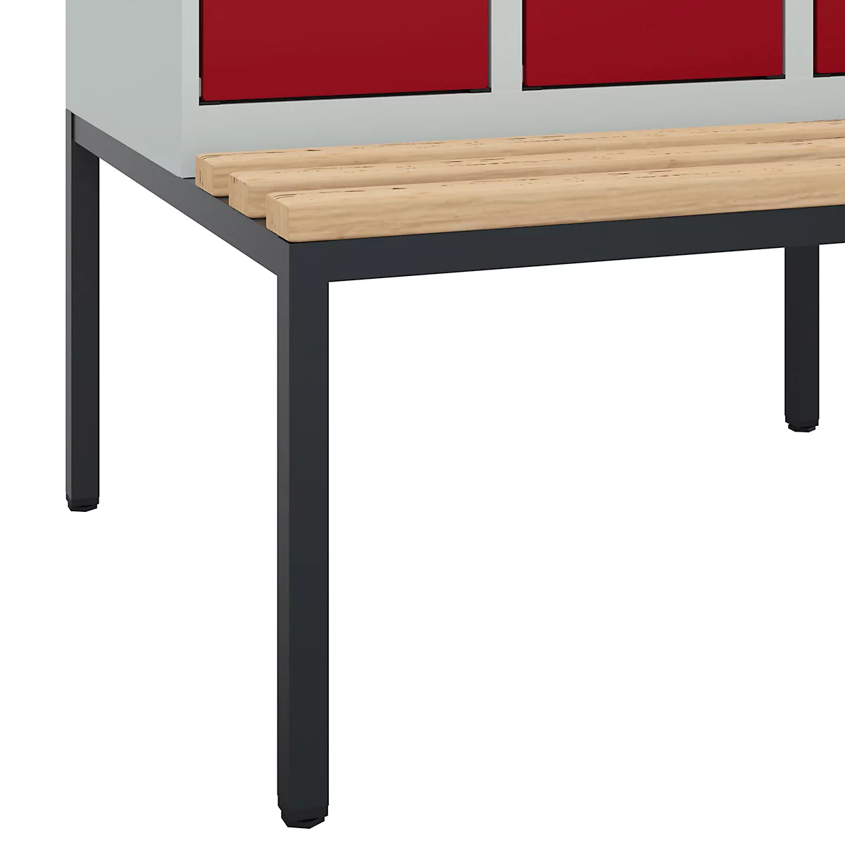 Vestiaire C+P Evolo Plus, 3 compartiments, largeur des compartiments 300 mm, avec banquette encastrée, L 900 x P 815 x H 2120 mm, verrou rotatif, gris clair/rouge rubis