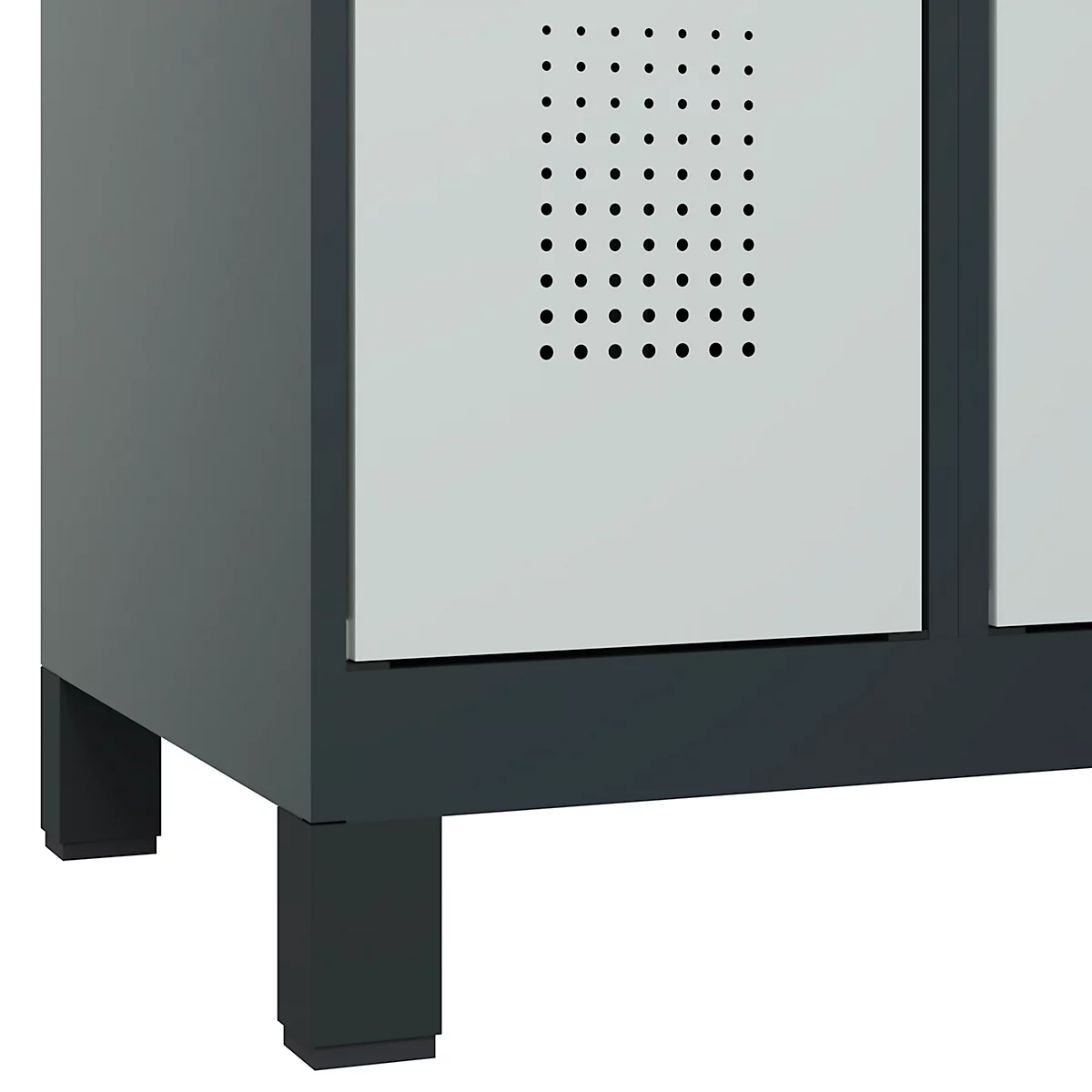Vestiaire C+P Evolo Plus, 3 compartiments, largeur des compartiments 300 mm, avec pieds, verrou rotatif, L 900 x P 500 x H 1950 mm, gris anthracite/gris clair