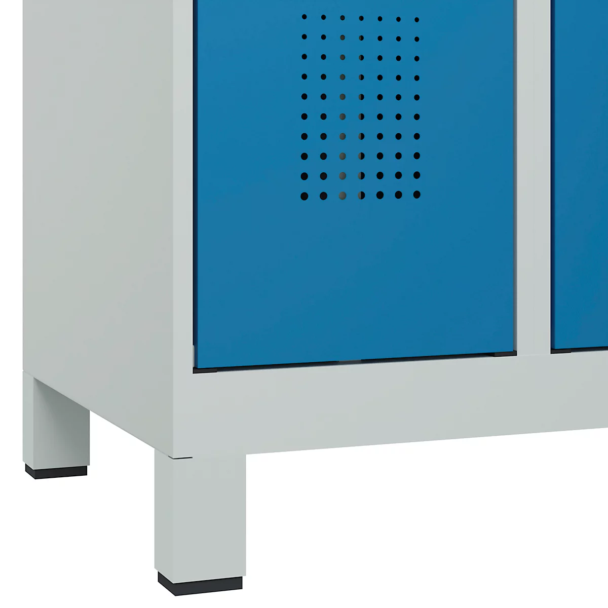 Vestiaire C+P Evolo Plus, 3 compartiments, largeur des compartiments 300 mm, avec pieds, verrou rotatif, L 900 x P 500 x H 1950 mm, gris clair/bleu clair