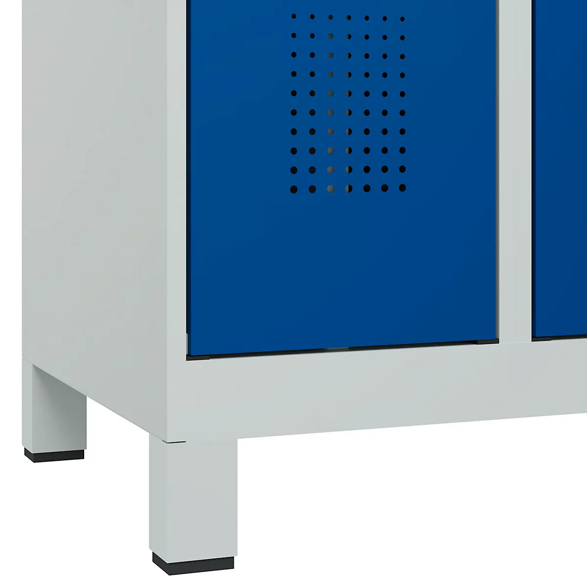 Vestiaire C+P Evolo Plus, 3 compartiments, largeur des compartiments 300 mm, avec pieds, verrou rotatif, L 900 x P 500 x H 1950 mm, gris clair/bleu gentiane