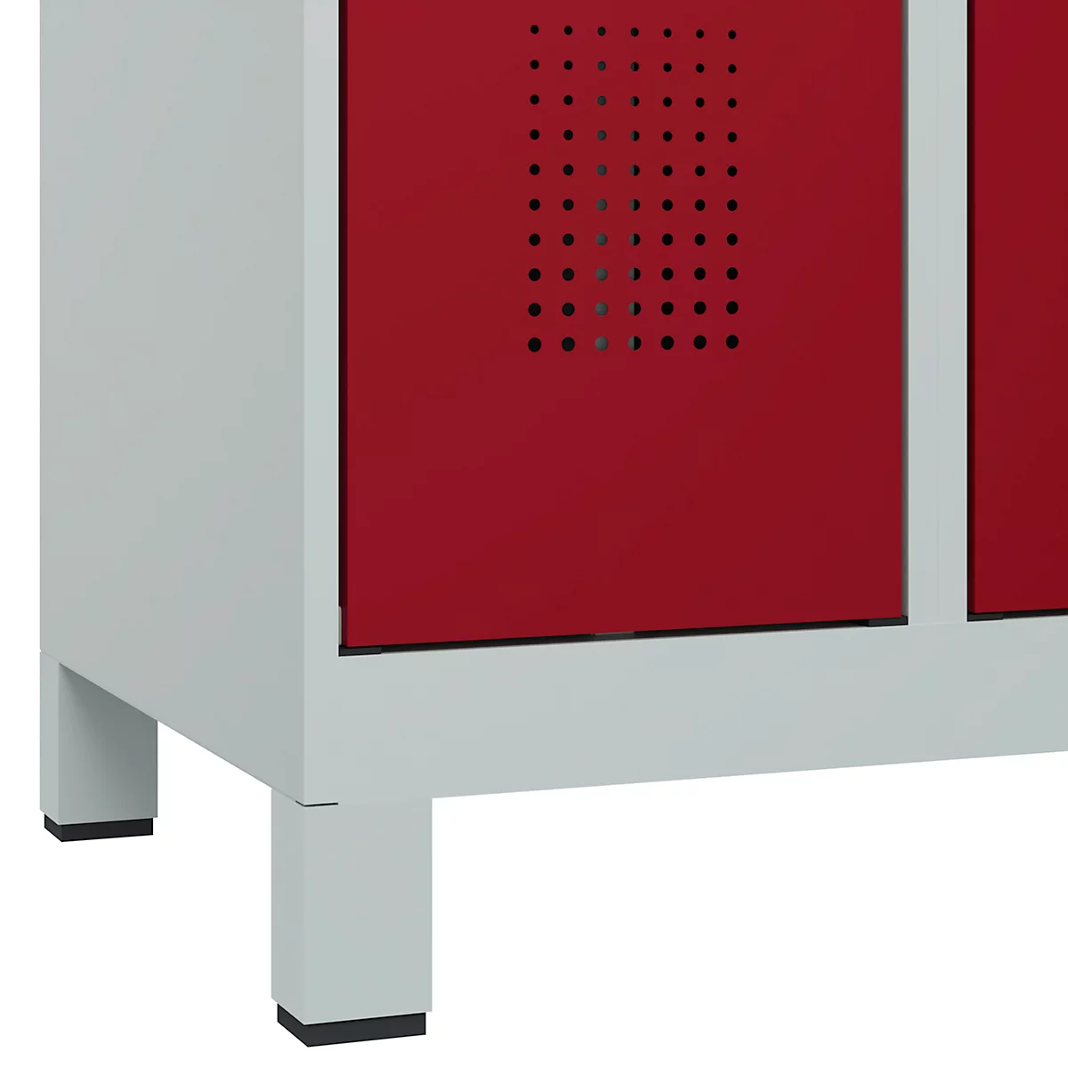 Vestiaire C+P Evolo Plus, 3 compartiments, largeur des compartiments 300 mm, avec pieds, verrou rotatif, L 900 x P 500 x H 1950 mm, gris clair/rouge rubis