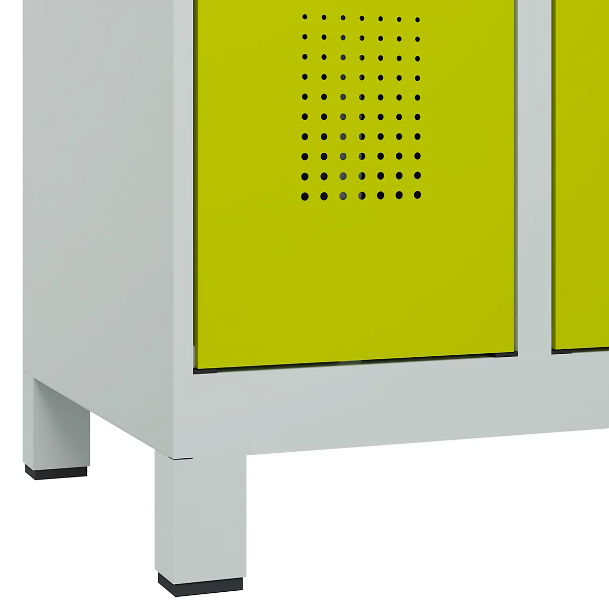 Vestiaire C+P Evolo Plus, 3 compartiments, largeur des compartiments 300 mm, avec pieds, verrou rotatif, L 900 x P 500 x H 1950 mm, gris clair/vert clown