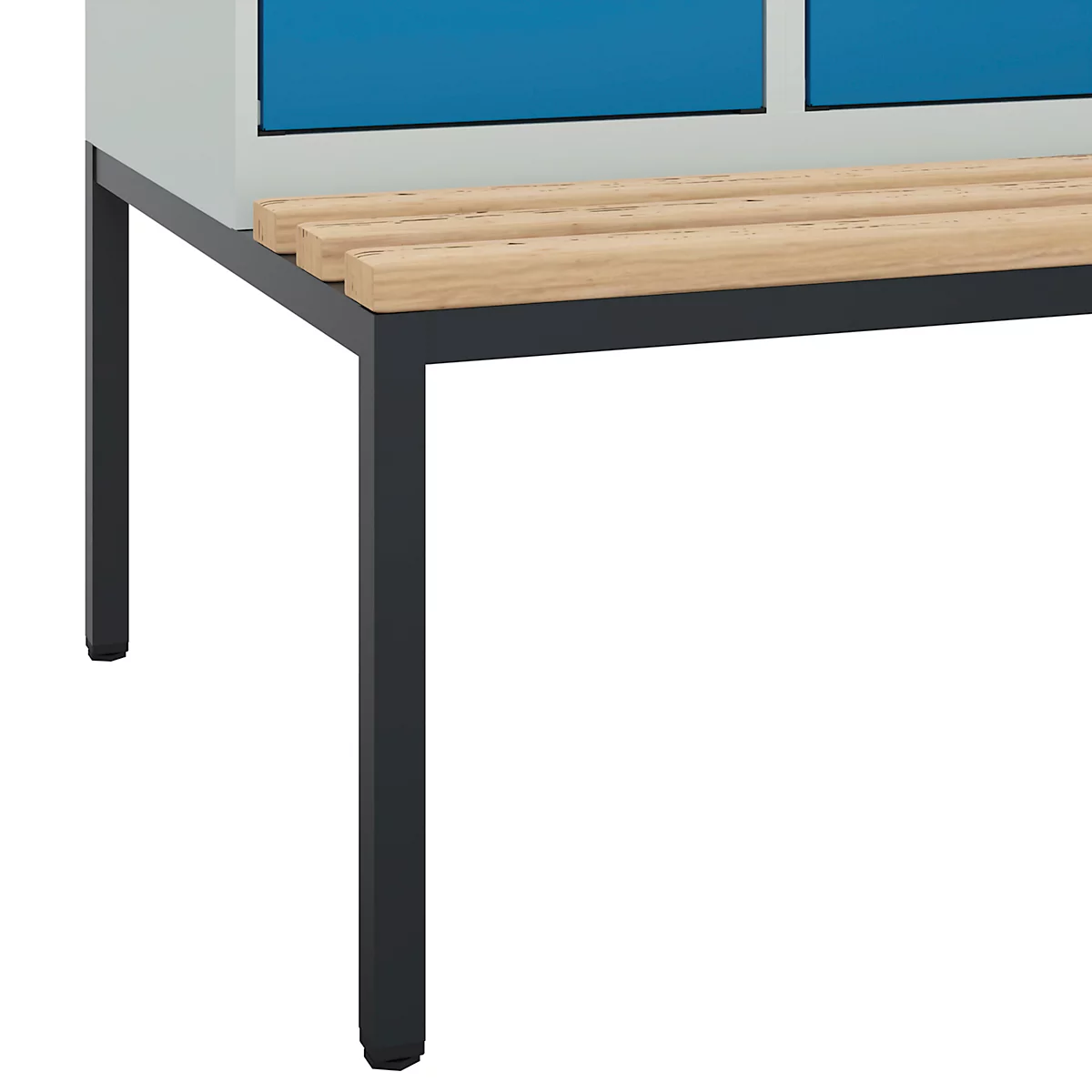 Vestiaire C+P Evolo Plus, 3 compartiments, largeur des compartiments 400 mm, avec banc encastré, L 1200 x P 815 x H 2120 mm, cylindre, gris clair/bleu clair