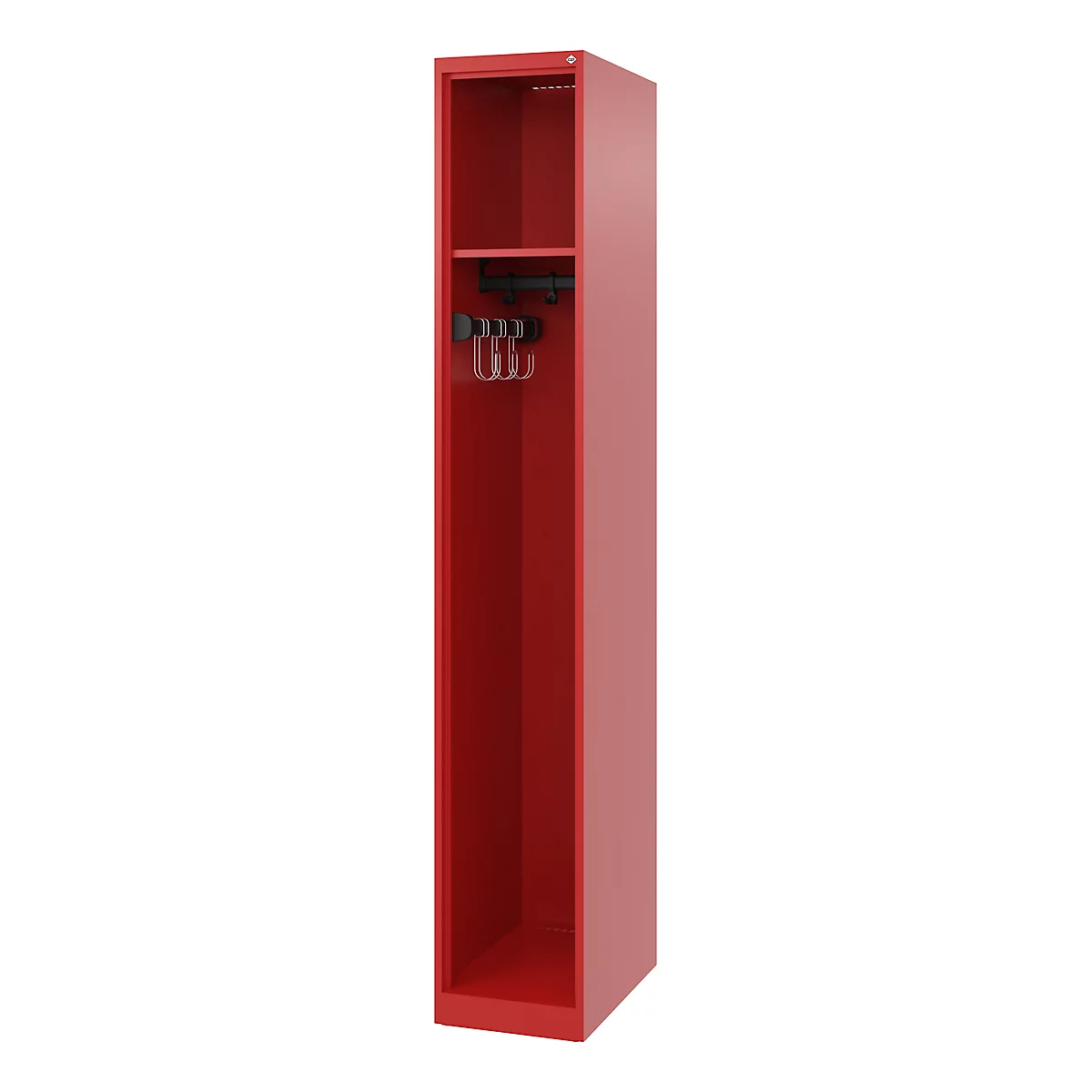 Vestiaire de pompiers C+P Evolo, modèle EXPERT, 1 compartiment, L 300 x P 500 x H 1850 mm, patins au sol, rouge feu RAL 3000