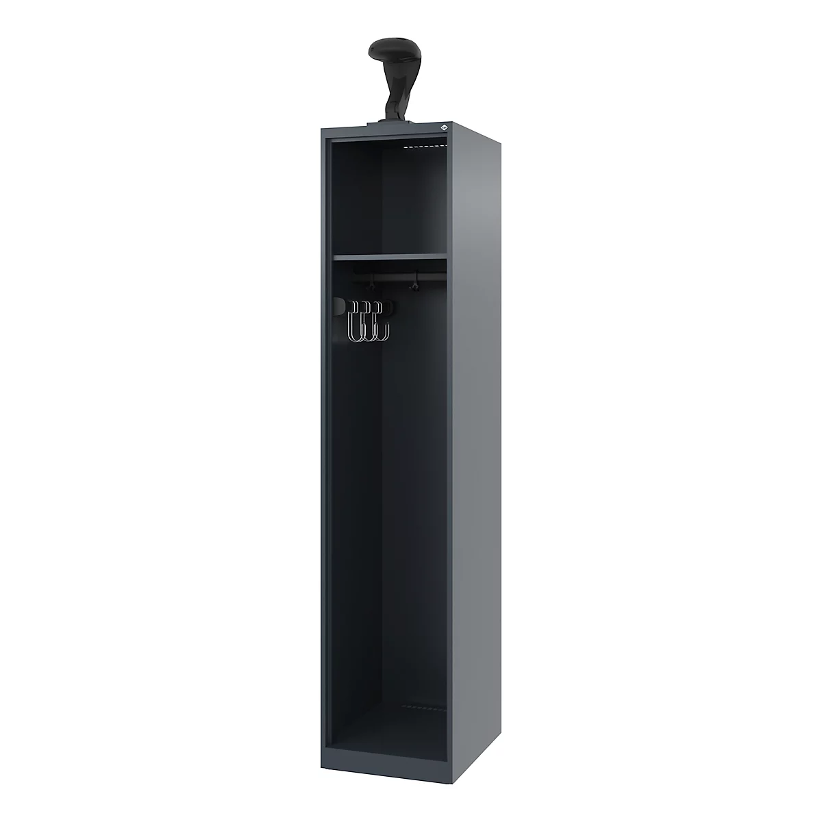 Vestiaire de pompiers C+P Evolo, modèle EXPERT, 1 compartiment, L 400 x P 500 x H 1850 mm, patins de sol, porte-casque, gris anthracite RAL 7016
