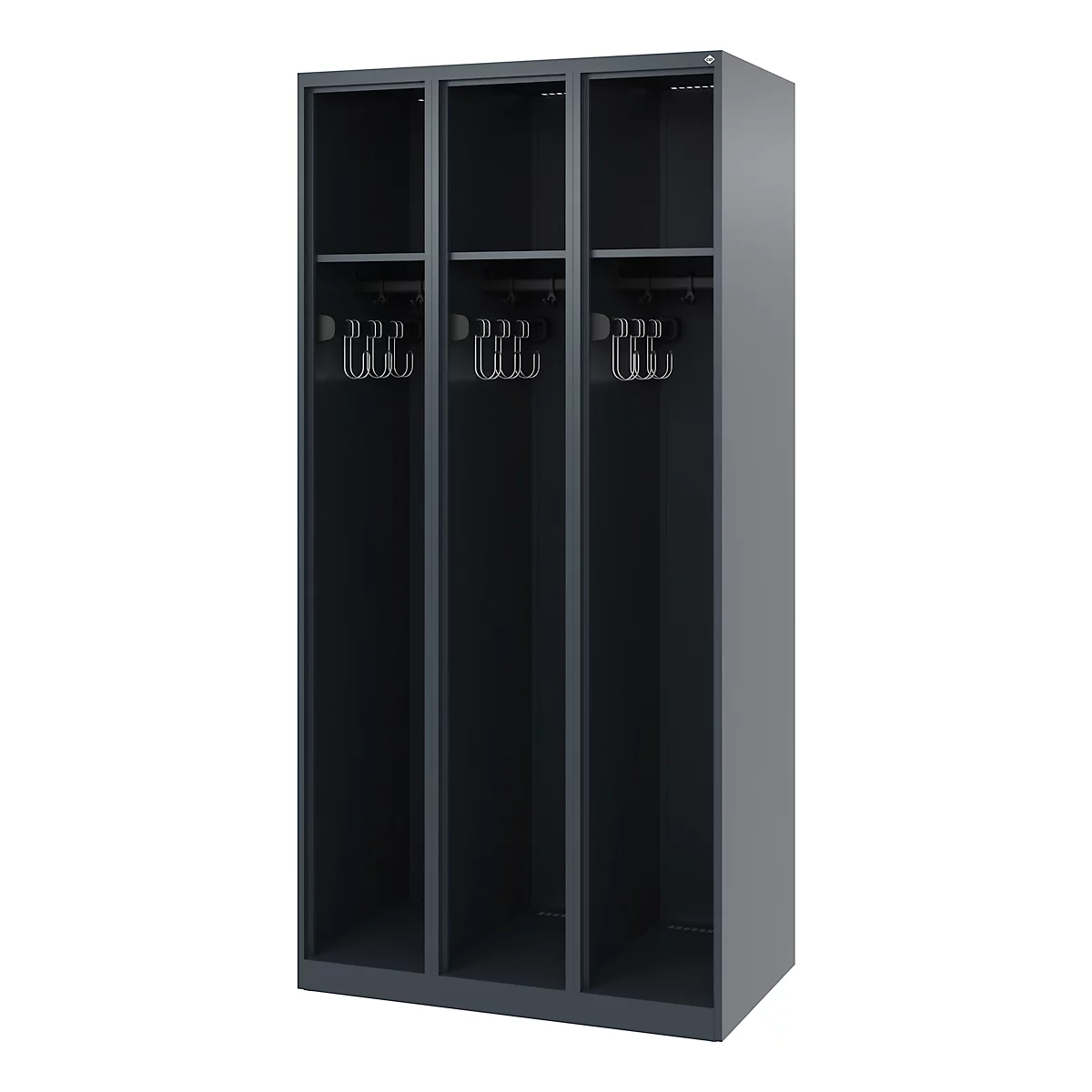 Vestiaire de pompiers C+P Evolo, modèle EXPERT, 3 compartiments, L 900 x P 500 x H 1850 mm, patins de sol, gris anthracite RAL 7016