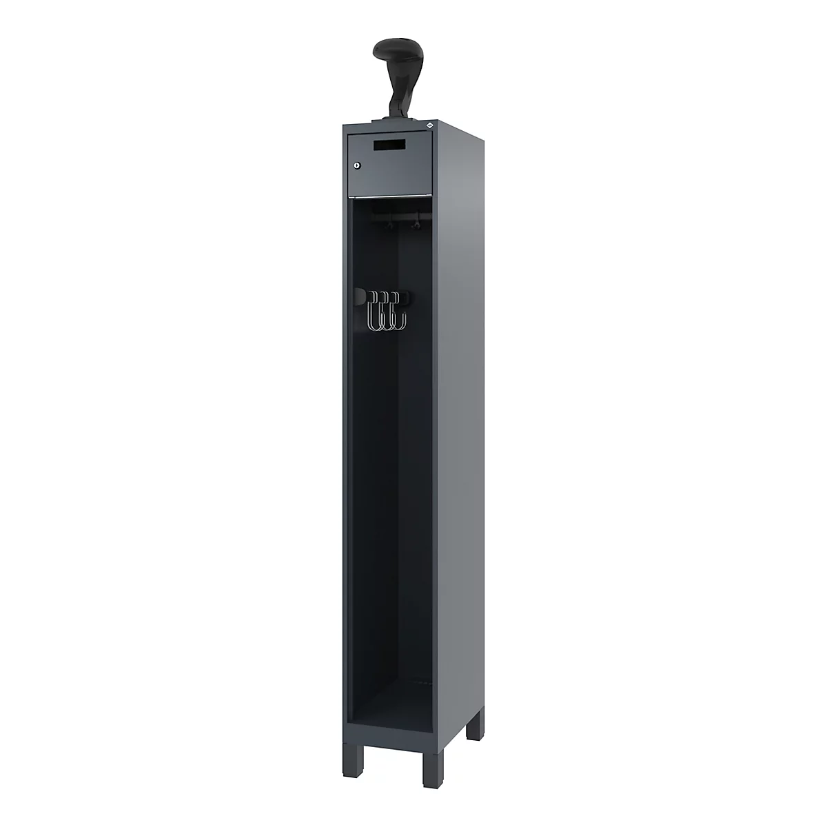 Vestiaire de pompiers C+P Evolo, modèle PRAKTUS, 1 compartiment, H 1950 x L 300 x P 500 mm, pieds, gris anthracite RAL 7016