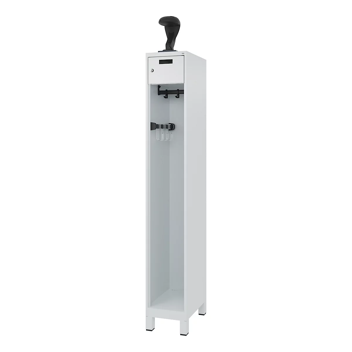 Vestiaire de pompiers C+P Evolo, modèle PRAKTUS, 1 compartiment, H 1950 x L 300 x P 500 mm, pieds, gris clair RAL 7035