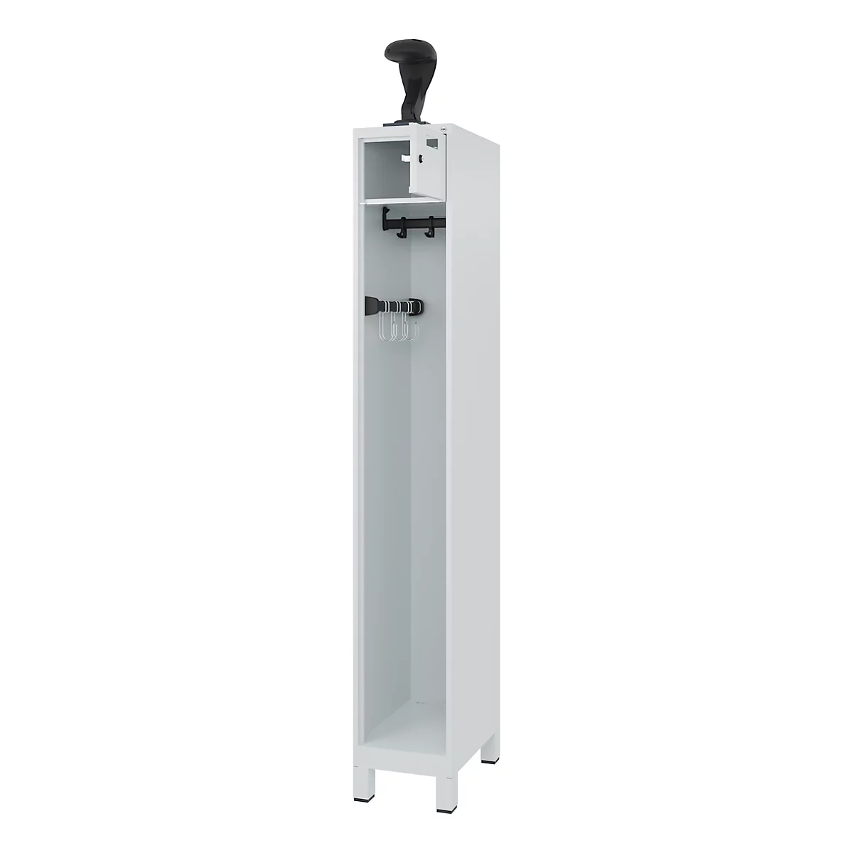 Vestiaire de pompiers C+P Evolo, modèle PRAKTUS, 1 compartiment, H 1950 x L 300 x P 500 mm, pieds, gris clair RAL 7035