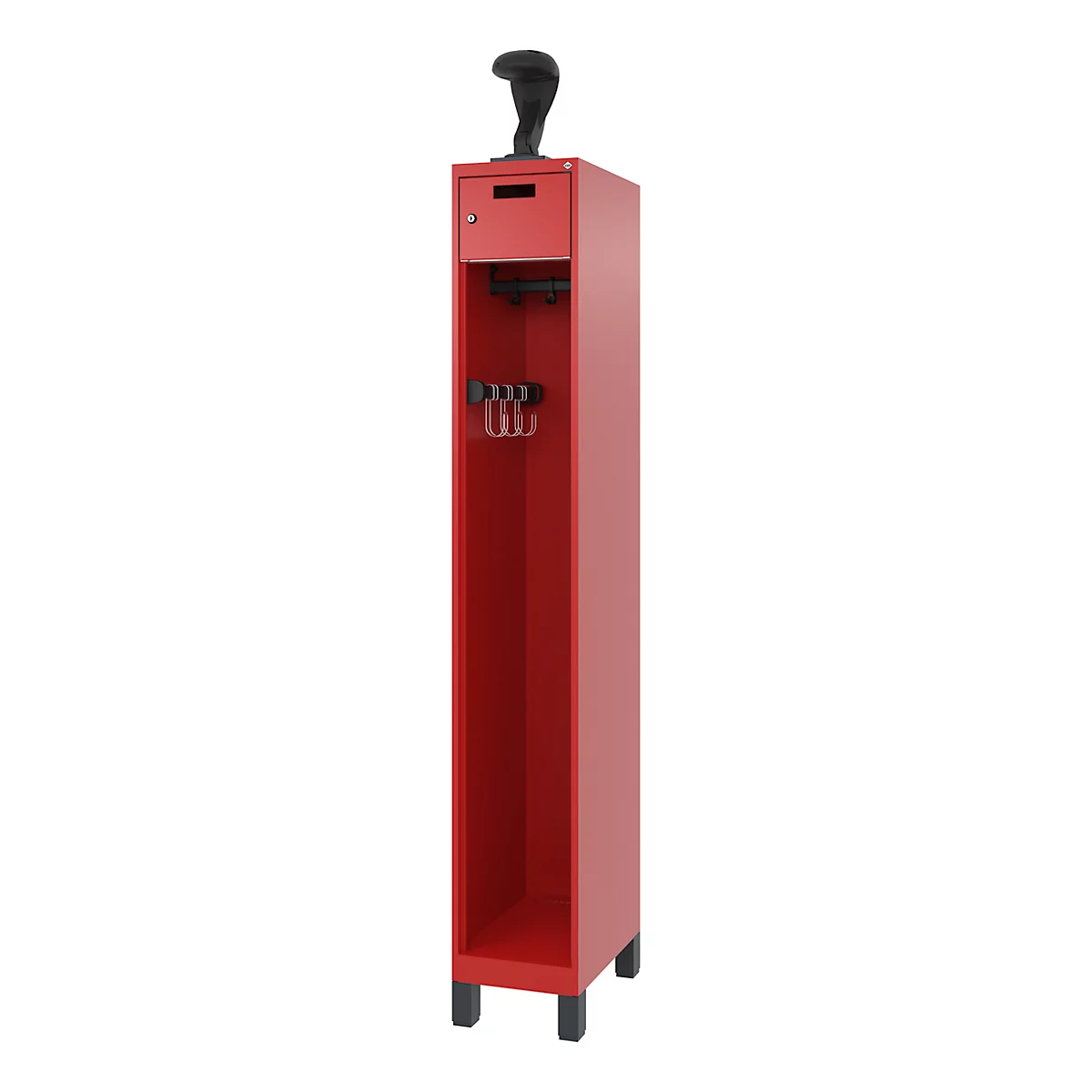 Vestiaire de pompiers C+P Evolo, modèle PRAKTUS, 1 compartiment, H 1950 x L 300 x P 500 mm, pieds, rouge feu RAL 3000